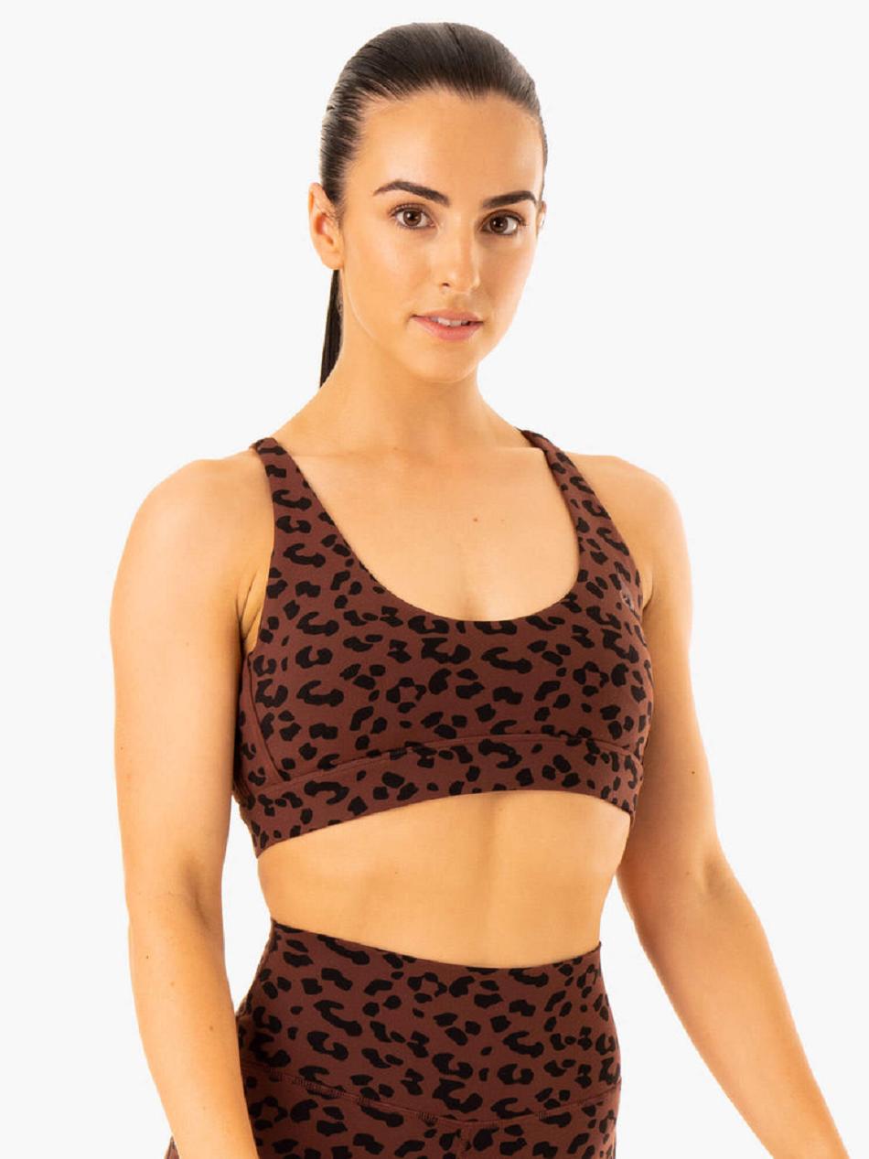 Chocolate / Leopard Women's Ryderwear Evolution Sports Bras | 56FV64583