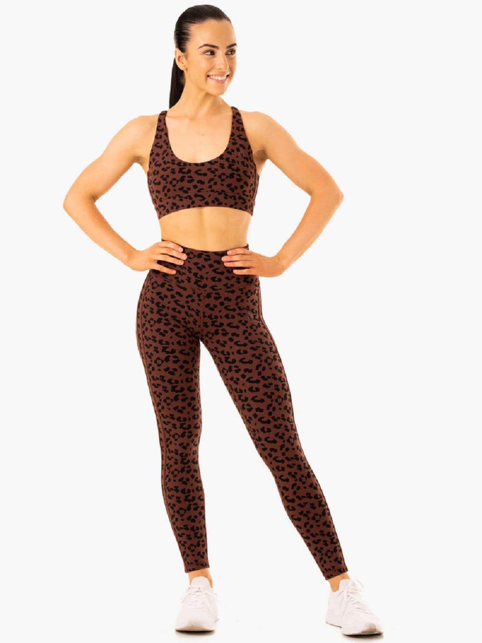 Chocolate / Leopard Women's Ryderwear Evolution Sports Bras | 56FV64583