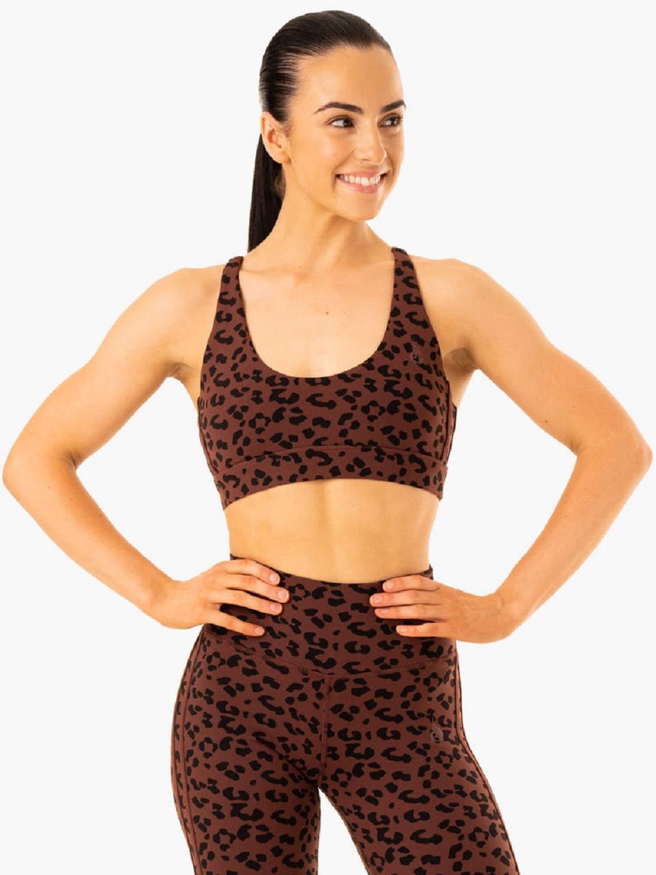 Chocolate / Leopard Women\'s Ryderwear Evolution Sports Bras | 56FV64583