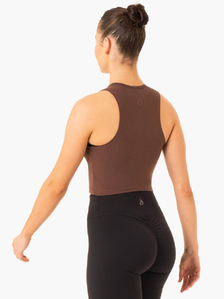 Chocolate Women's Ryderwear Embody Zip Up Crop Top | 68HF30504