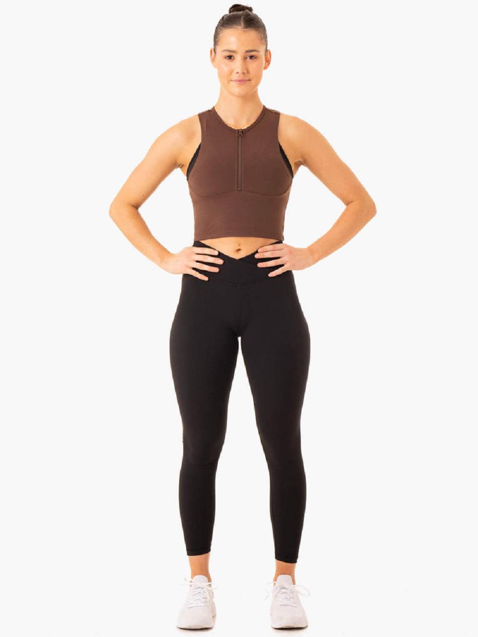 Chocolate Women's Ryderwear Embody Zip Up Crop Top | 68HF30504