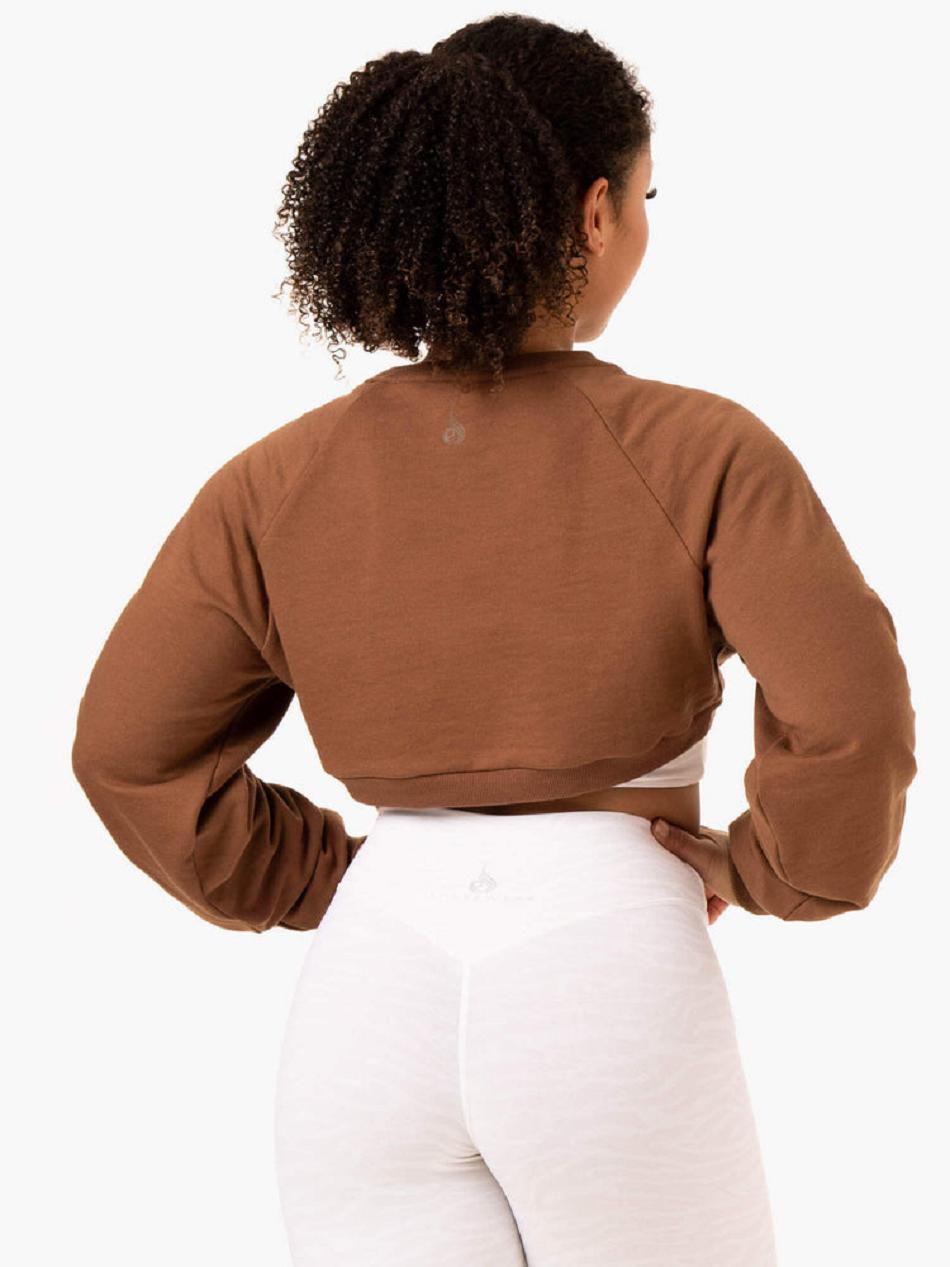 Chocolate Women's Ryderwear Emerge Super Crop Sweaters | DS7032184