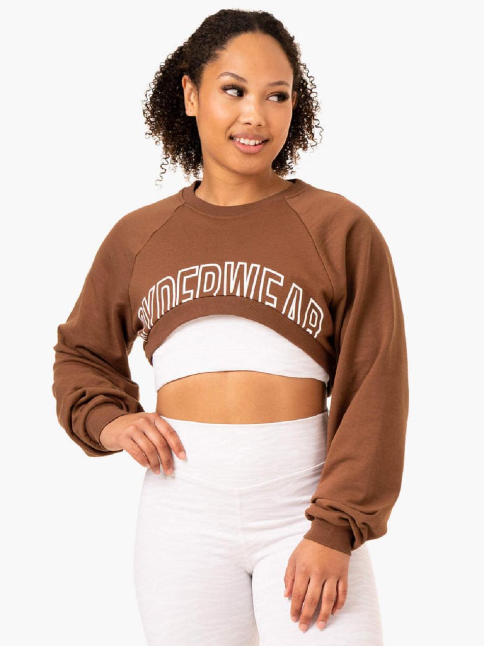 Chocolate Women's Ryderwear Emerge Super Crop Sweaters | DS7032184