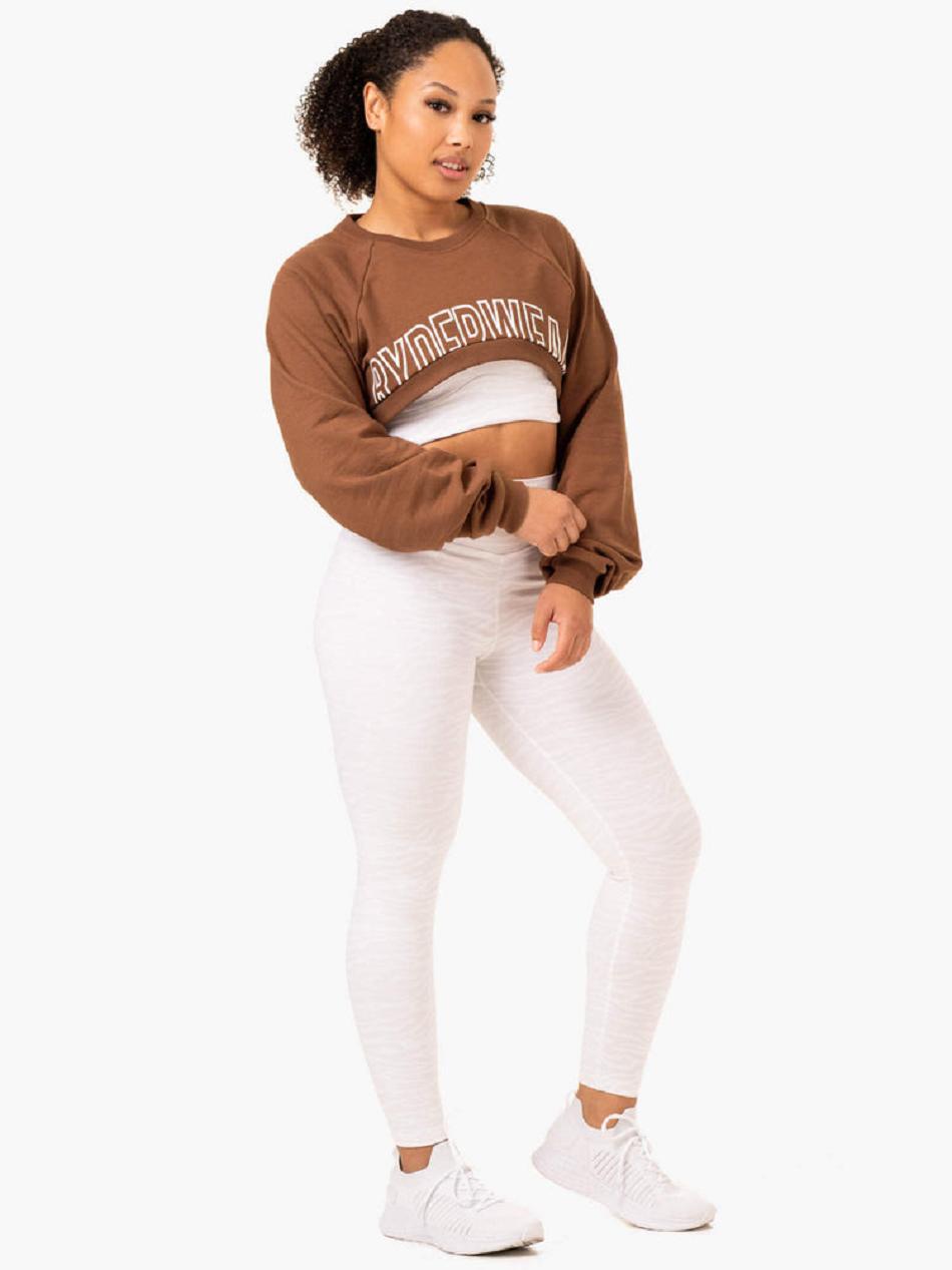 Chocolate Women's Ryderwear Emerge Super Crop Sweaters | DS7032184