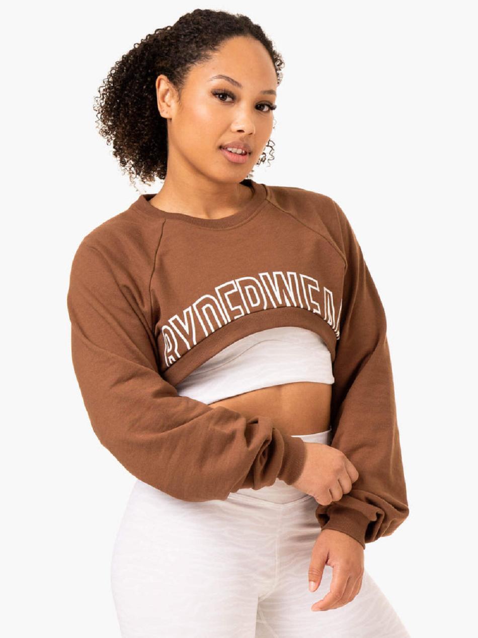 Chocolate Women\'s Ryderwear Emerge Super Crop Sweaters | DS7032184