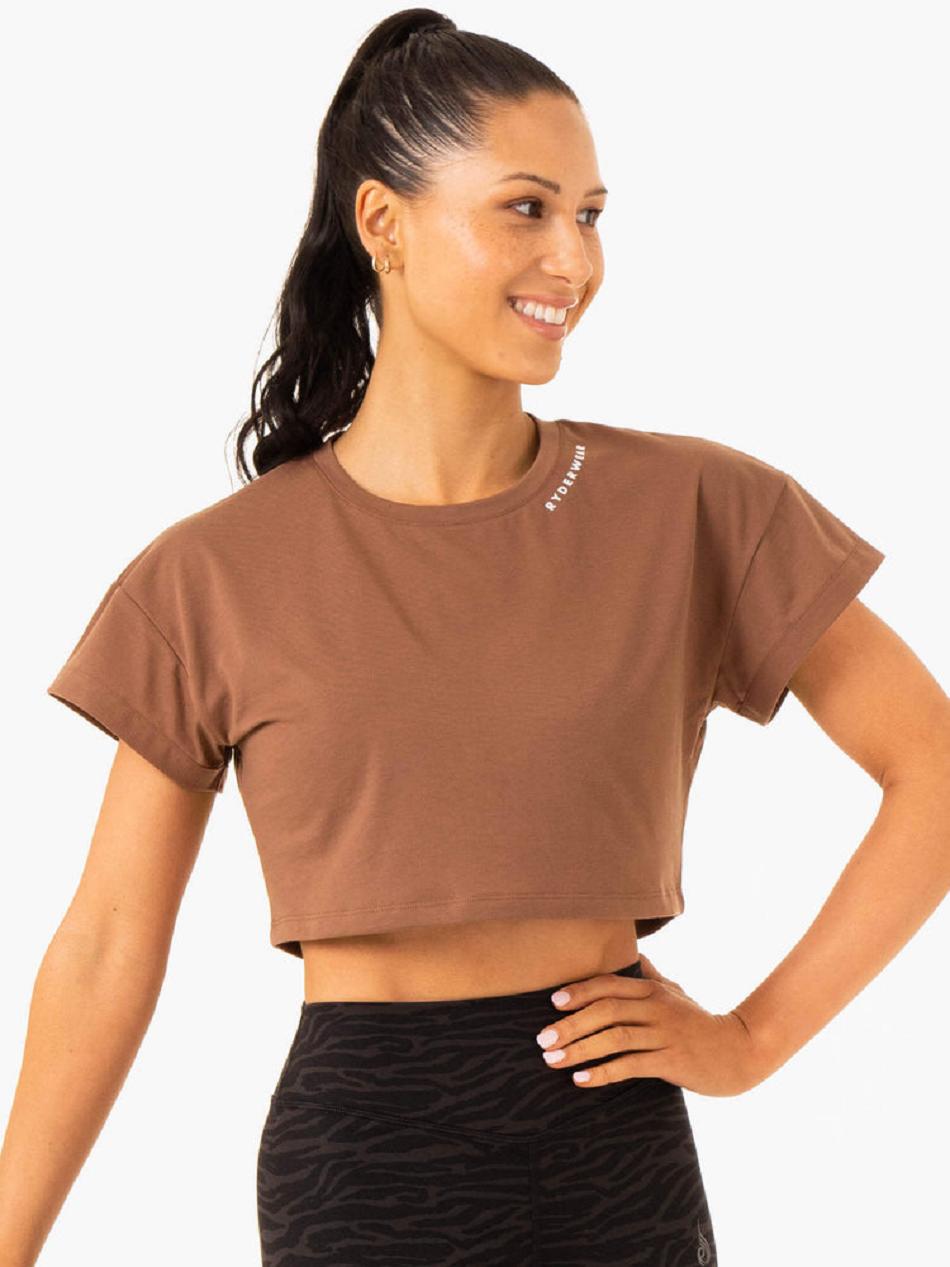 Chocolate Women's Ryderwear Energy Cap Sleeve T-Shirt Top | 65Y6824783