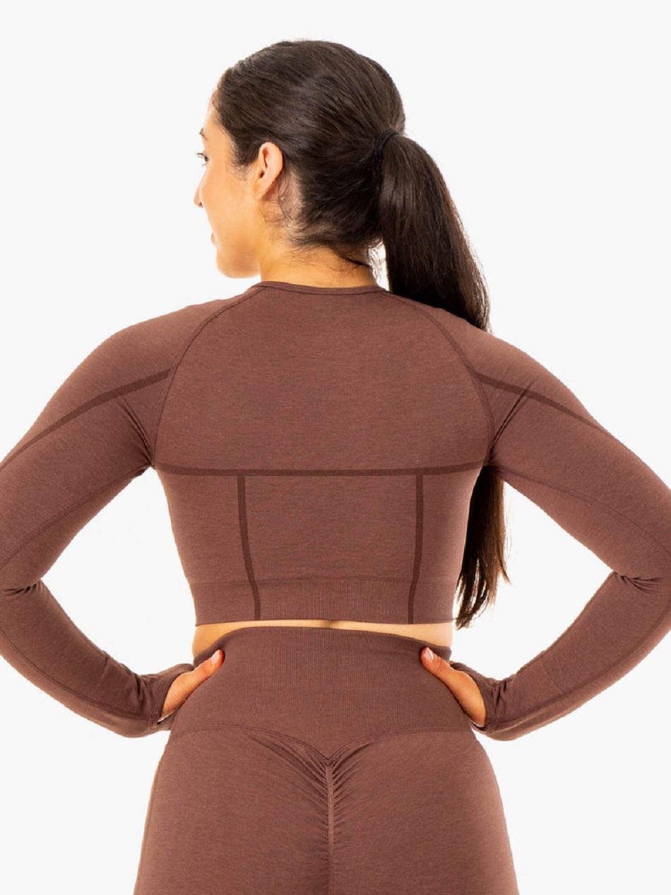 Chocolate Women's Ryderwear Enhance Long Sleeve Top Seamless | GB4577586