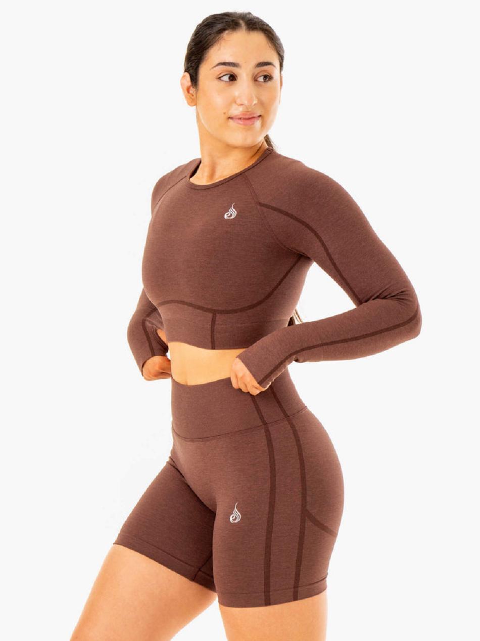 Chocolate Women's Ryderwear Enhance Long Sleeve Top Seamless | GB4577586