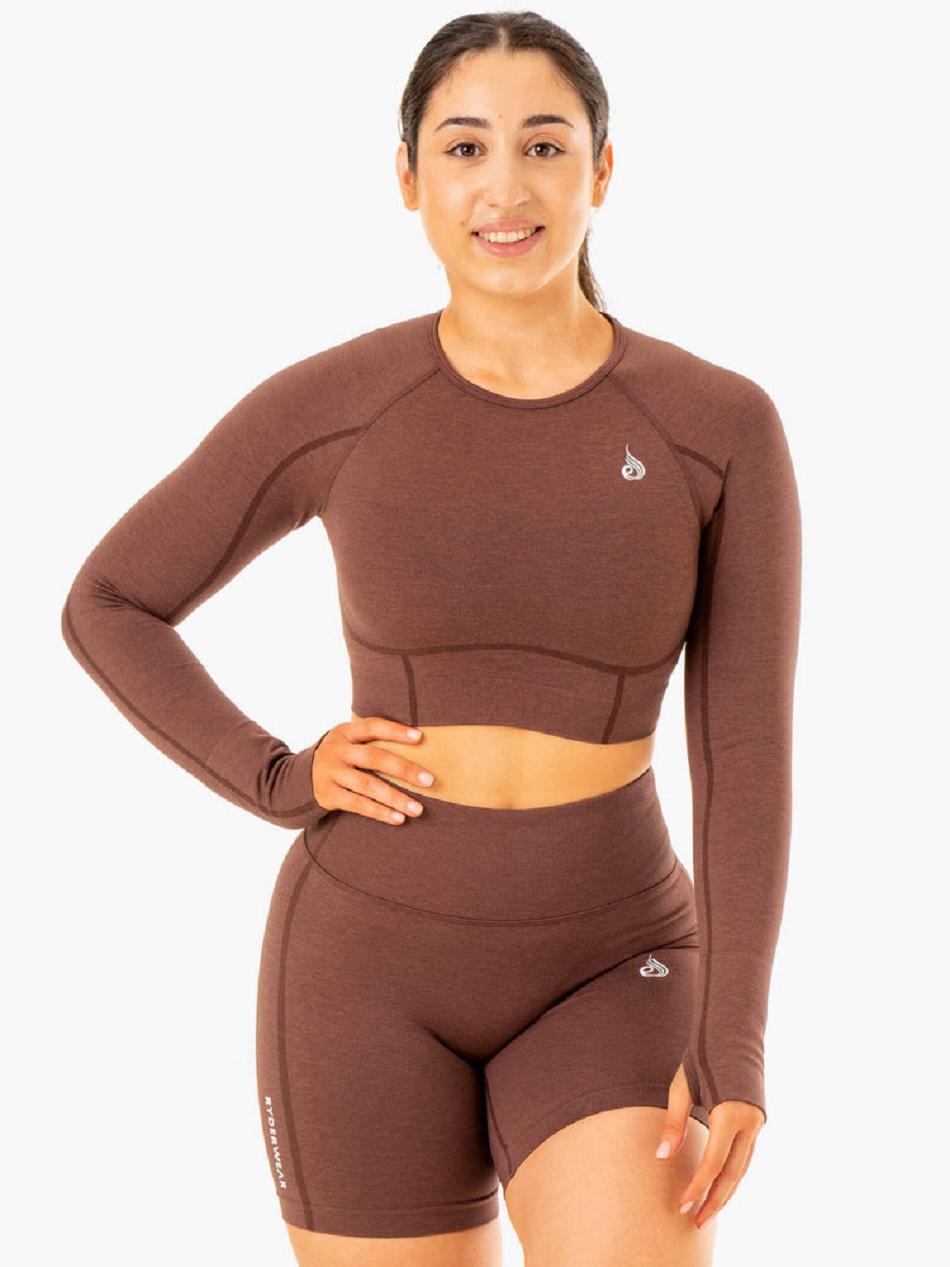 Chocolate Women's Ryderwear Enhance Long Sleeve Top Seamless | GB4577586