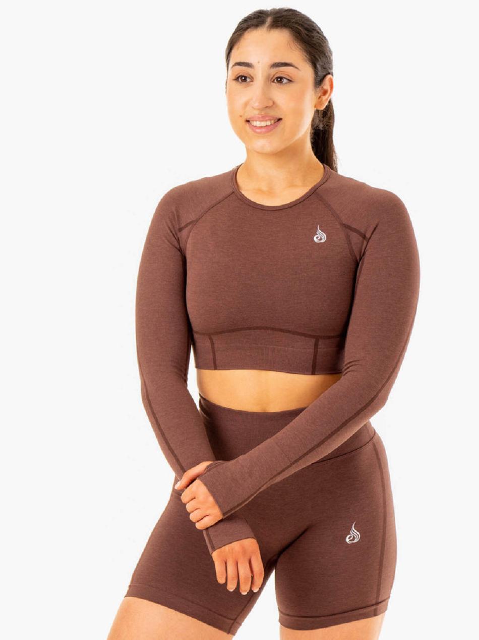 Chocolate Women\'s Ryderwear Enhance Long Sleeve Top Seamless | GB4577586