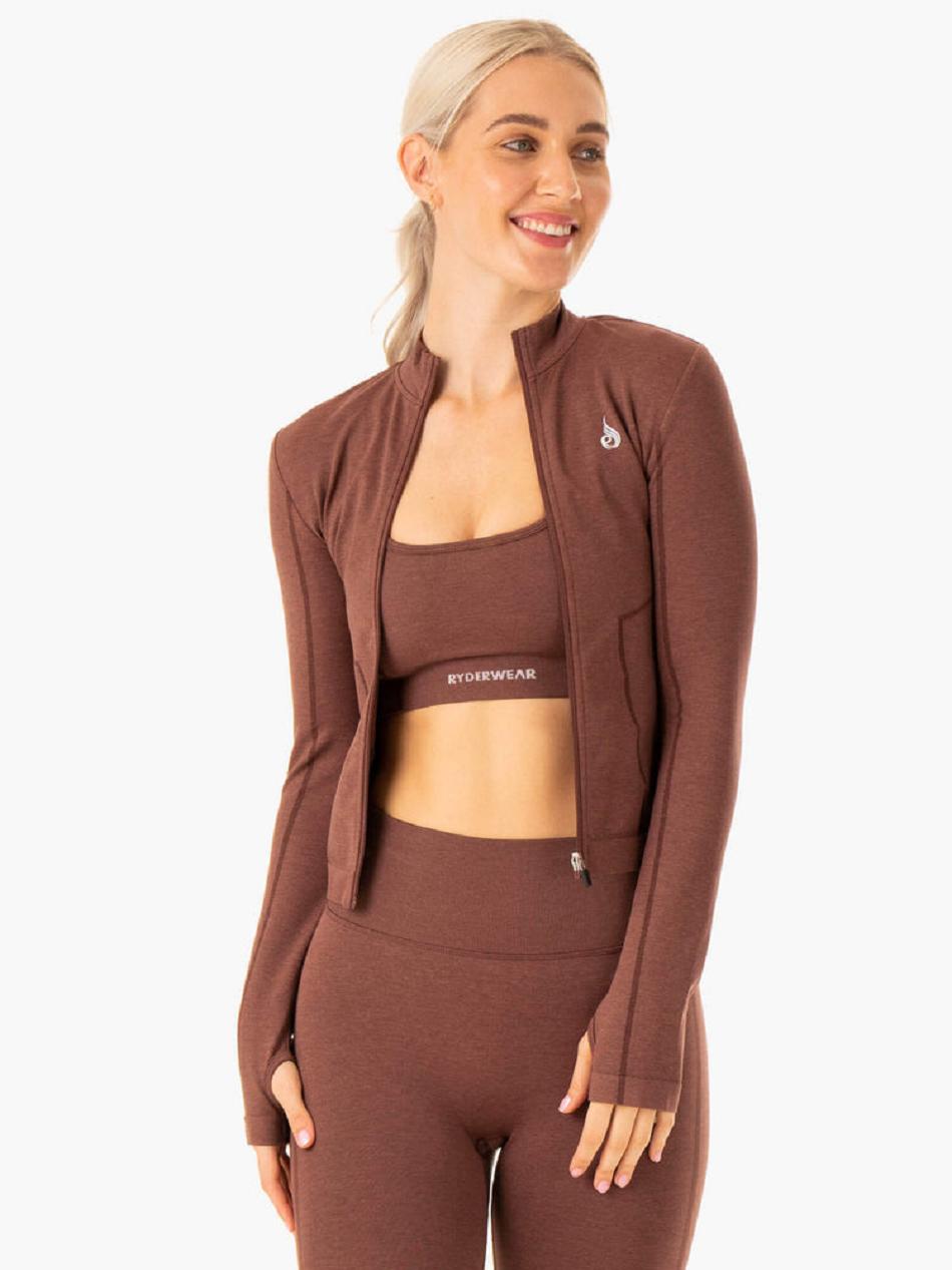 Chocolate Women\'s Ryderwear Enhance Seamless Zip Up Jackets | 74JS99511