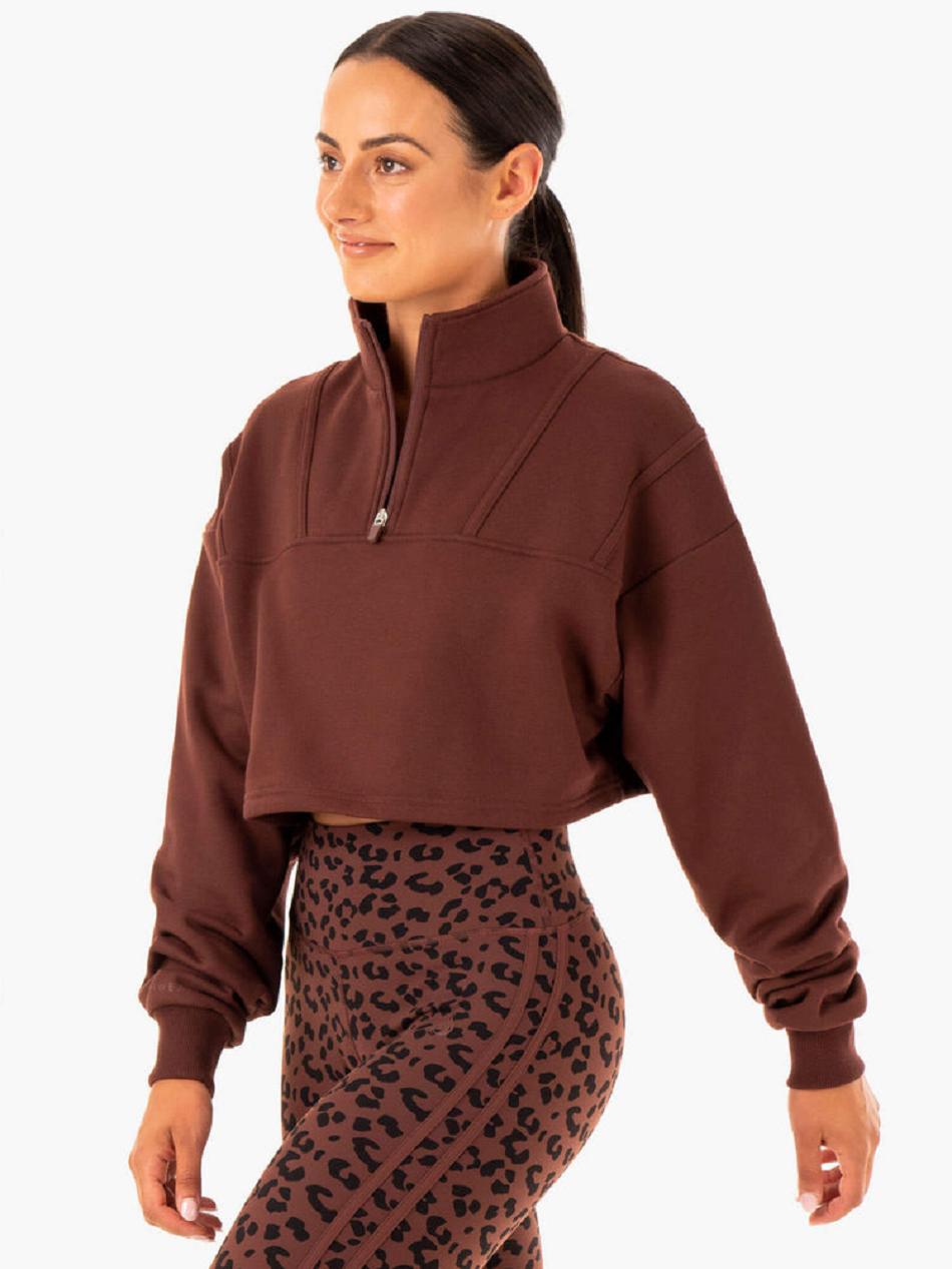 Chocolate Women's Ryderwear Evolution Half Zip Sweater Top | HY6443739