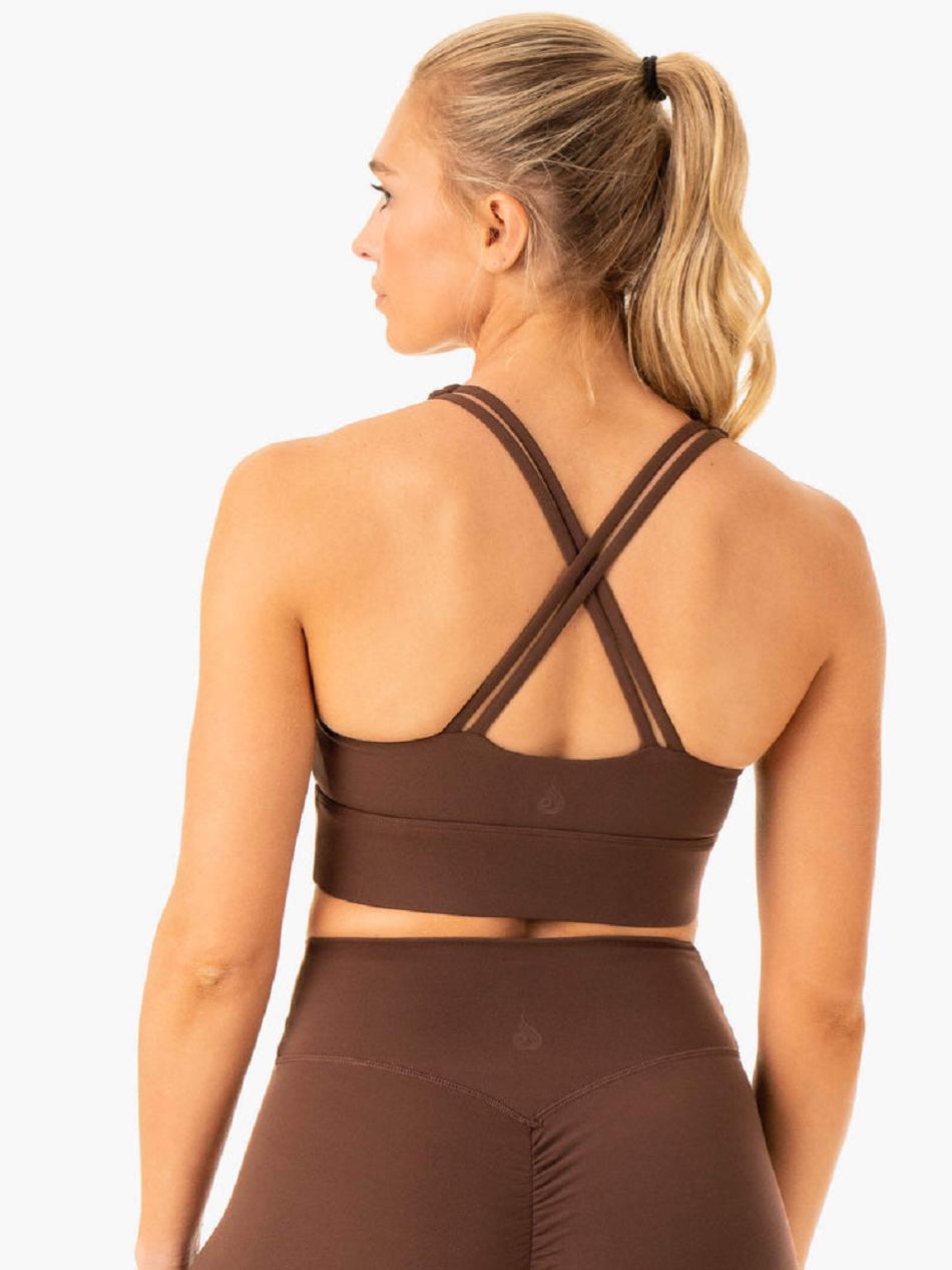 Chocolate Women's Ryderwear Flow Square Neck Sports Bras | DF5016907