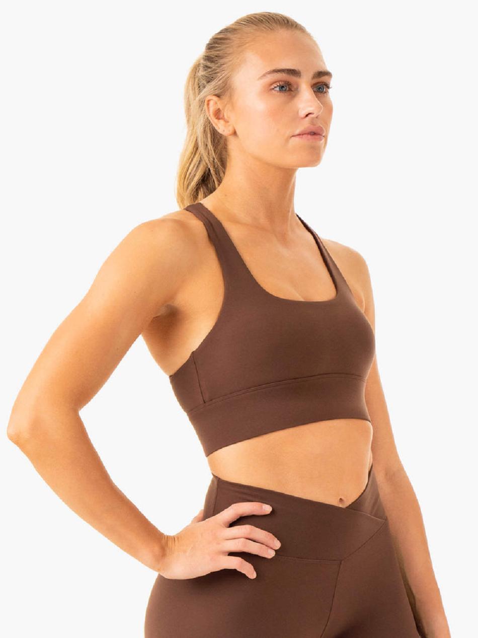 Chocolate Women's Ryderwear Flow Square Neck Sports Bras | DF5016907