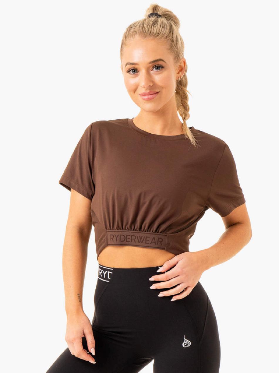 Chocolate Women\'s Ryderwear Level Up Cropped T-shirt | 71NG66148