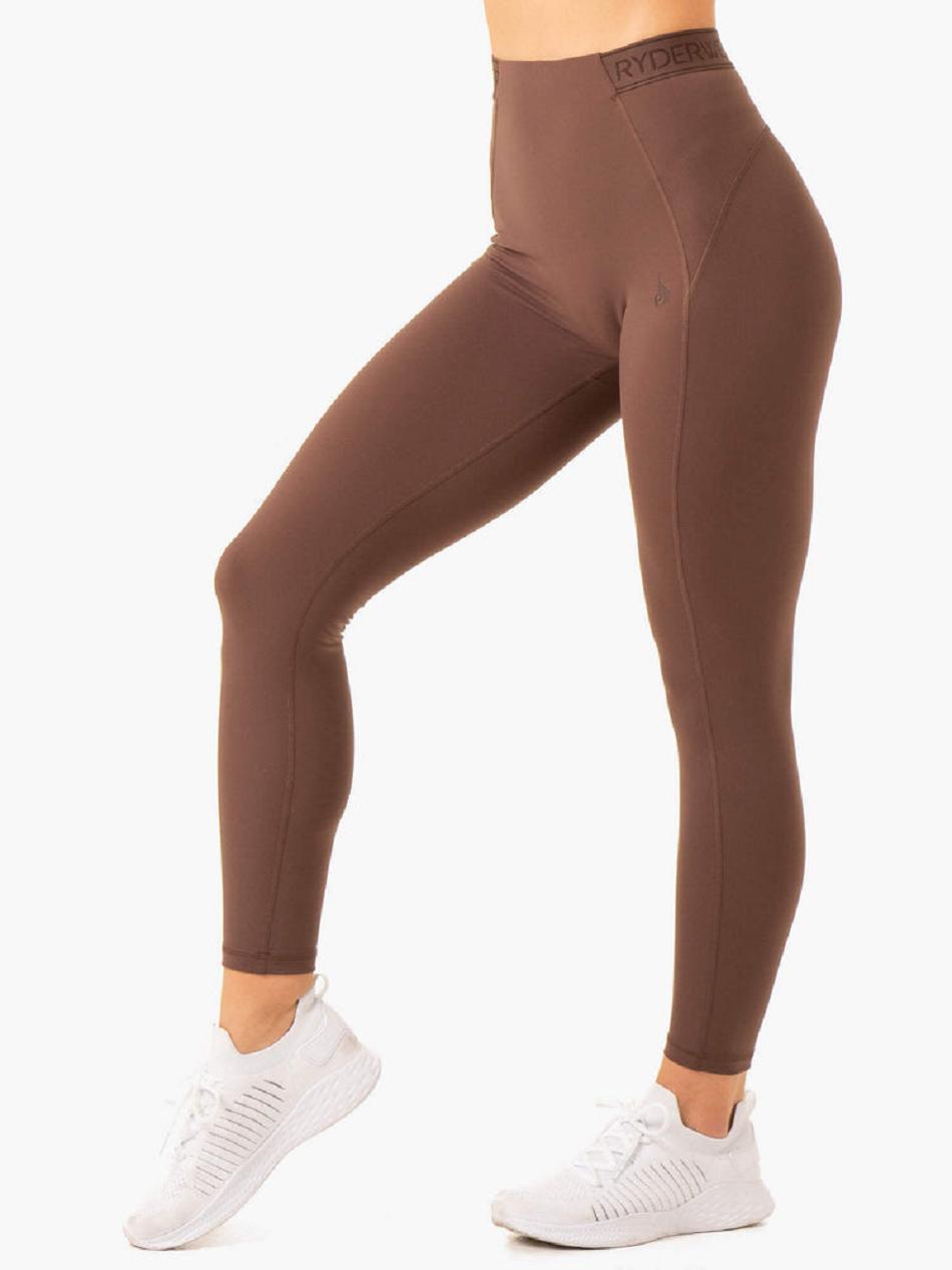 Chocolate Women's Ryderwear Level Up High Waisted Scrunch Leggings | 102IV74369