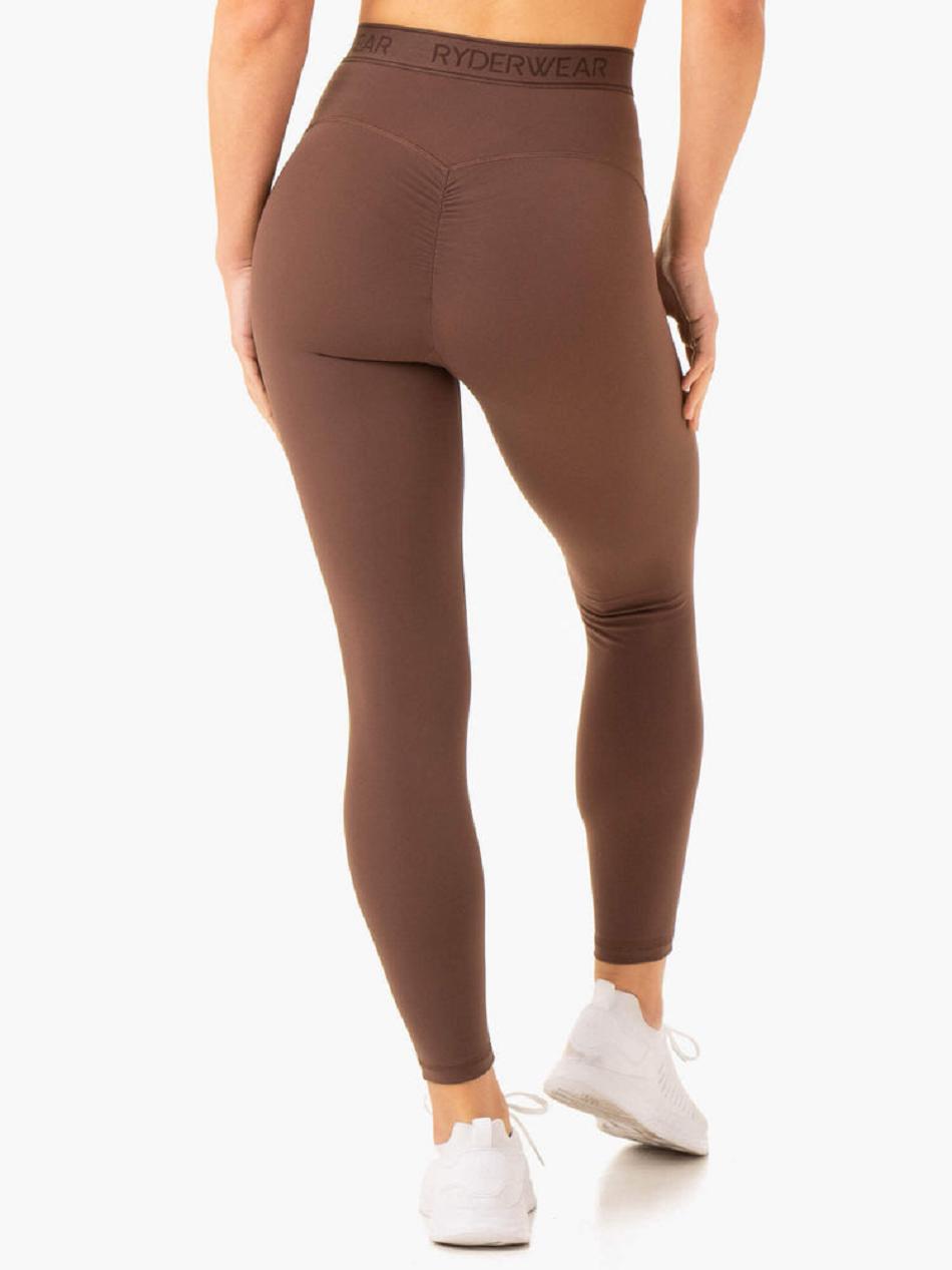 Chocolate Women's Ryderwear Level Up High Waisted Scrunch Leggings | 102IV74369