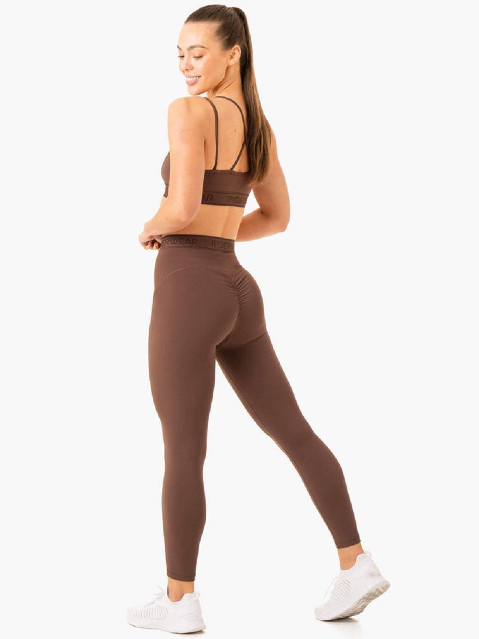 Chocolate Women's Ryderwear Level Up High Waisted Scrunch Leggings | 102IV74369