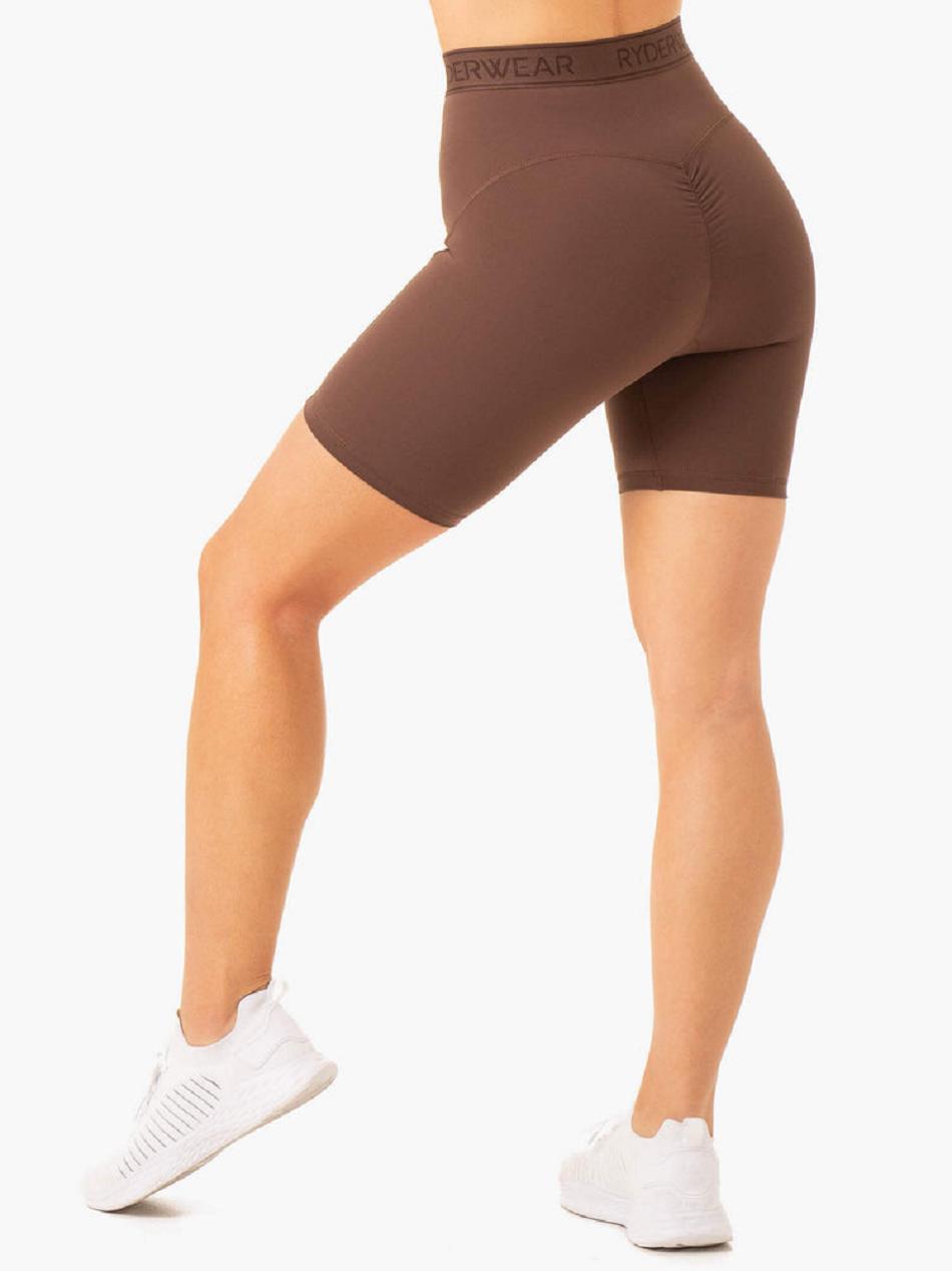 Chocolate Women's Ryderwear Level Up High Waisted Scrunch Shorts | 102Y82989