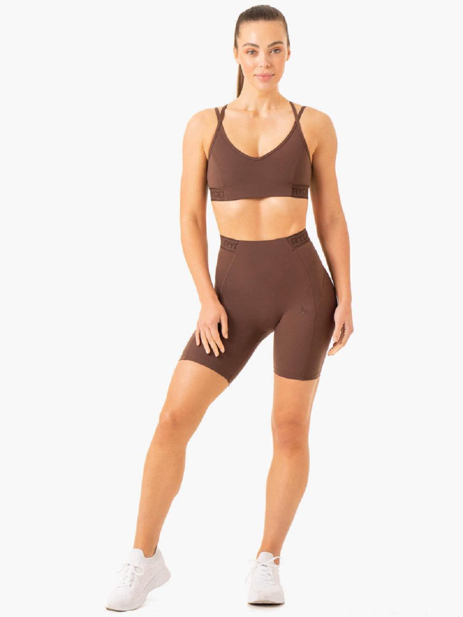 Chocolate Women's Ryderwear Level Up High Waisted Scrunch Shorts | 102Y82989