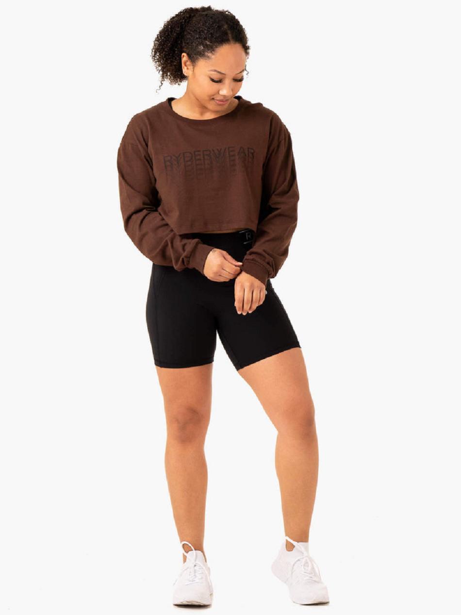 Chocolate Women's Ryderwear Level Up Long Sleeve T-Shirt Top | ES6786758