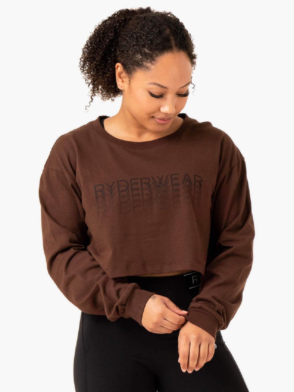 Chocolate Women\'s Ryderwear Level Up Long Sleeve T-Shirt Top | ES6786758