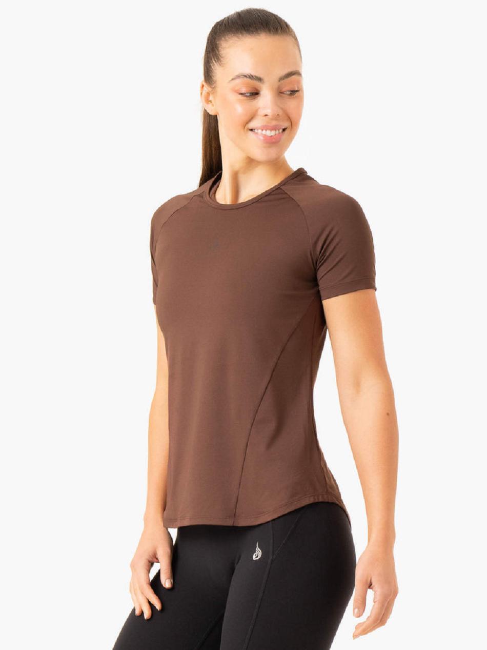 Chocolate Women's Ryderwear Level Up Training T-Shirt Top | 67SB78976