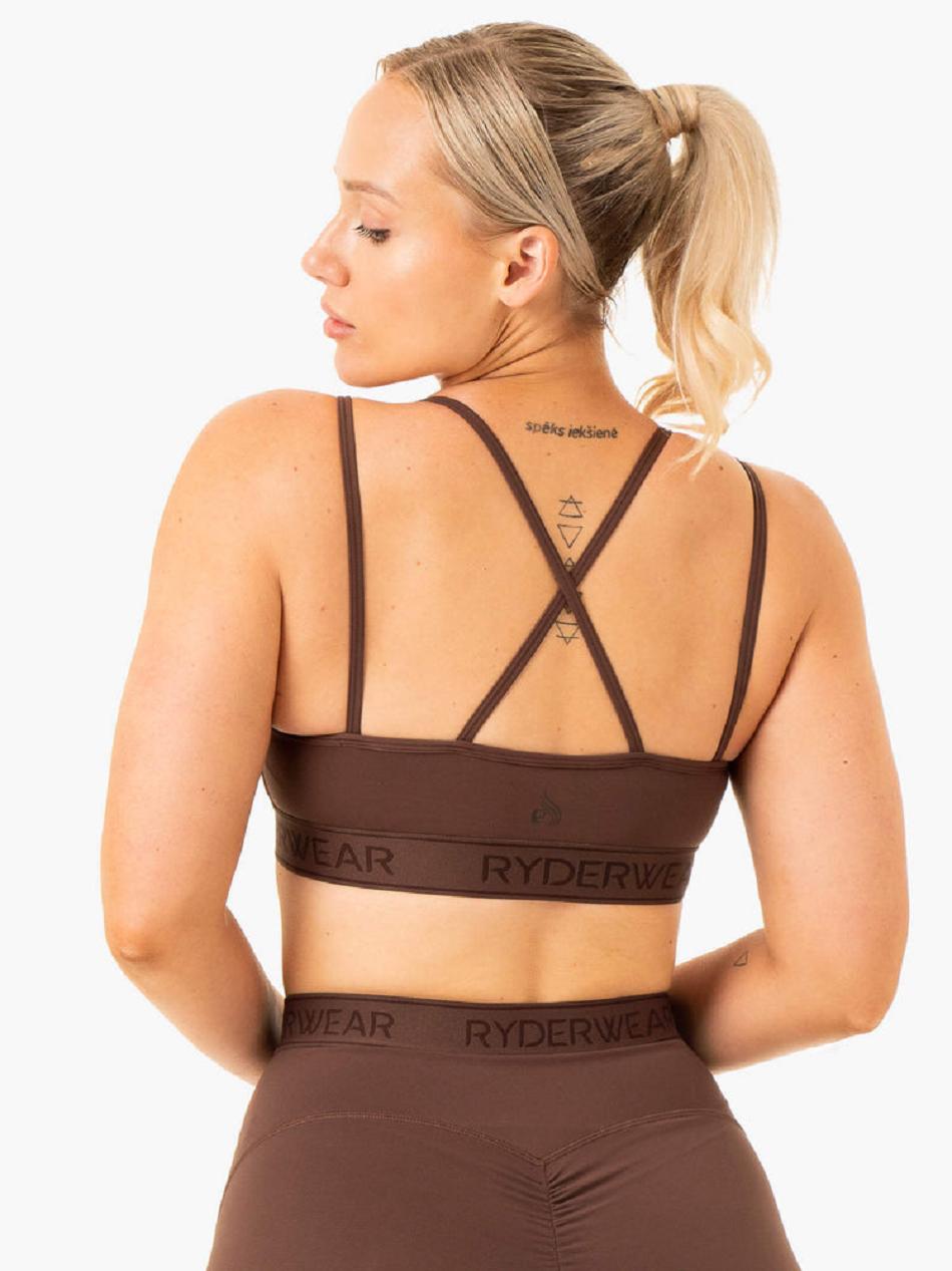 Chocolate Women's Ryderwear Level Up V-Neck Sports Bras | 54FV61816