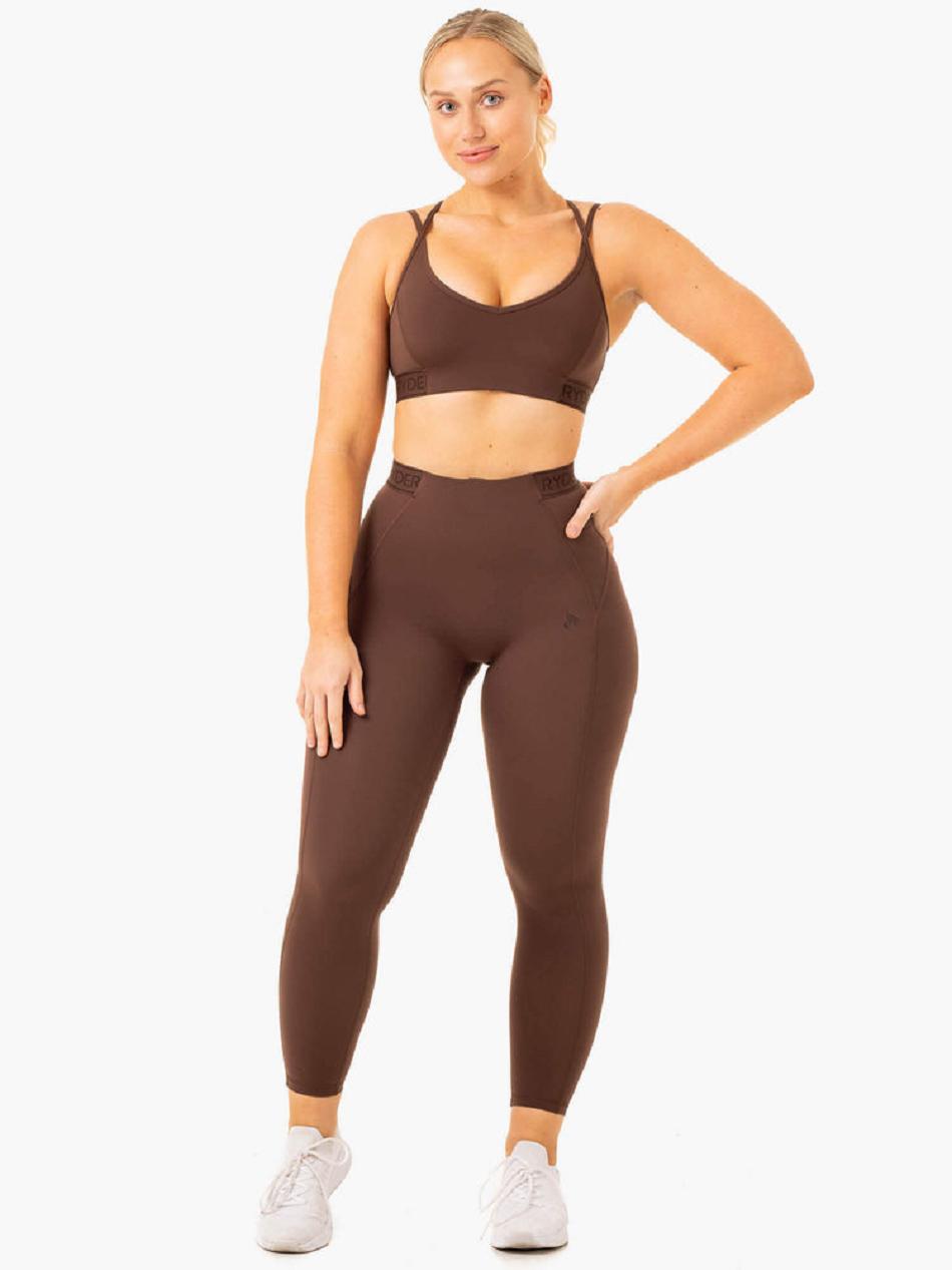 Chocolate Women's Ryderwear Level Up V-Neck Sports Bras | 54FV61816