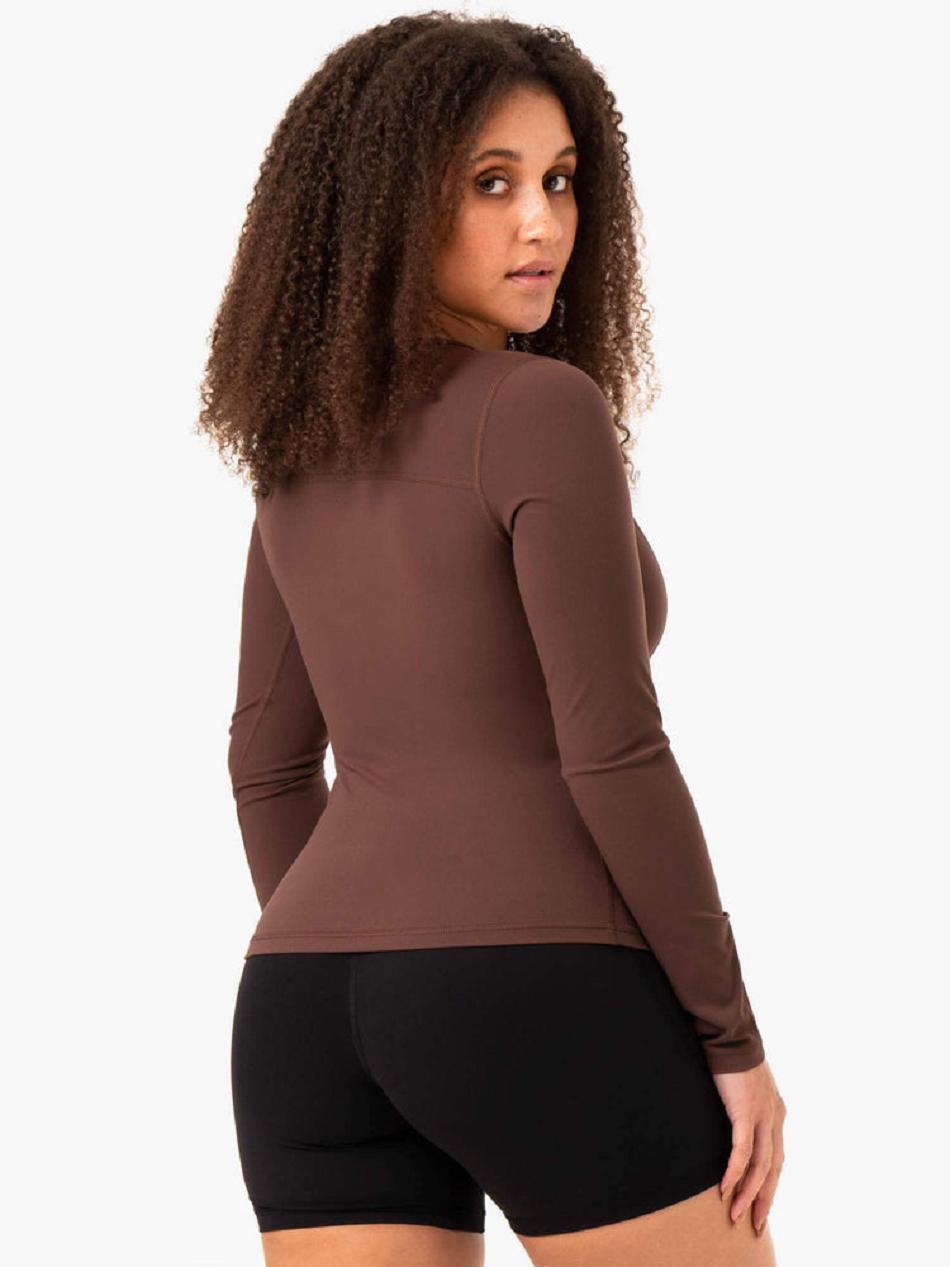 Chocolate Women's Ryderwear NKD Align Long Sleeve Training Top Top | OKT36320