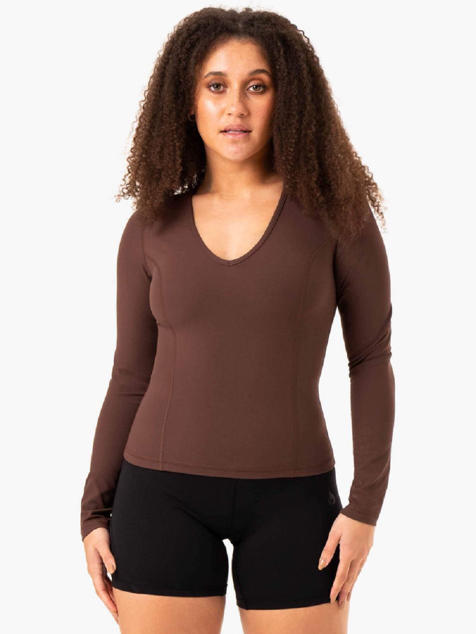 Chocolate Women's Ryderwear NKD Align Long Sleeve Training Top Top | OKT36320