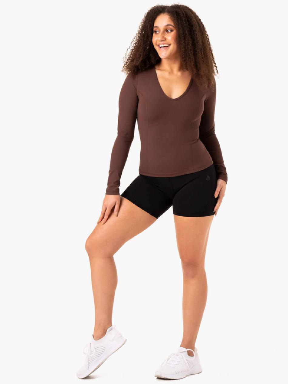 Chocolate Women's Ryderwear NKD Align Long Sleeve Training Top Top | OKT36320