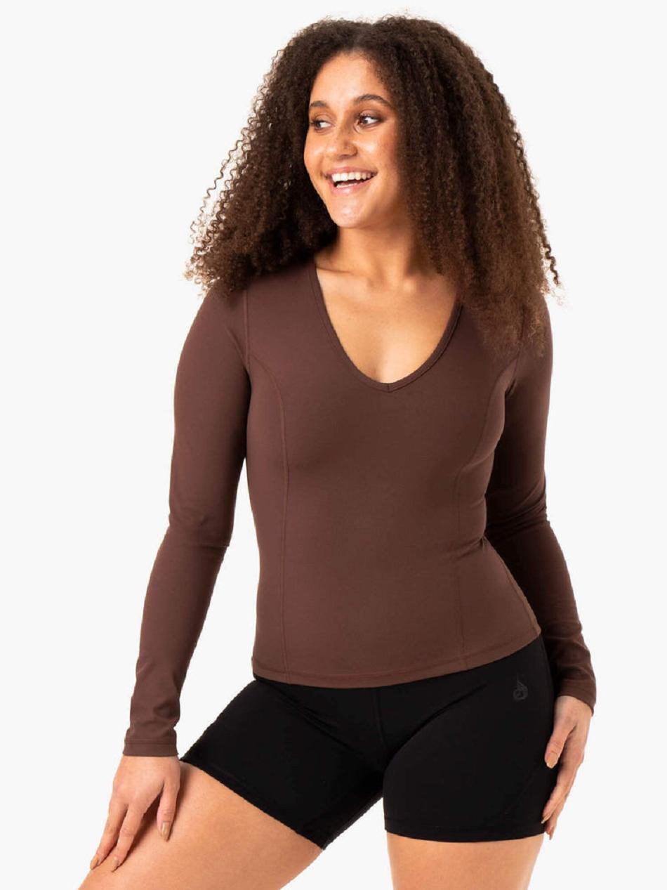 Chocolate Women\'s Ryderwear NKD Align Long Sleeve Training Top Top | OKT36320