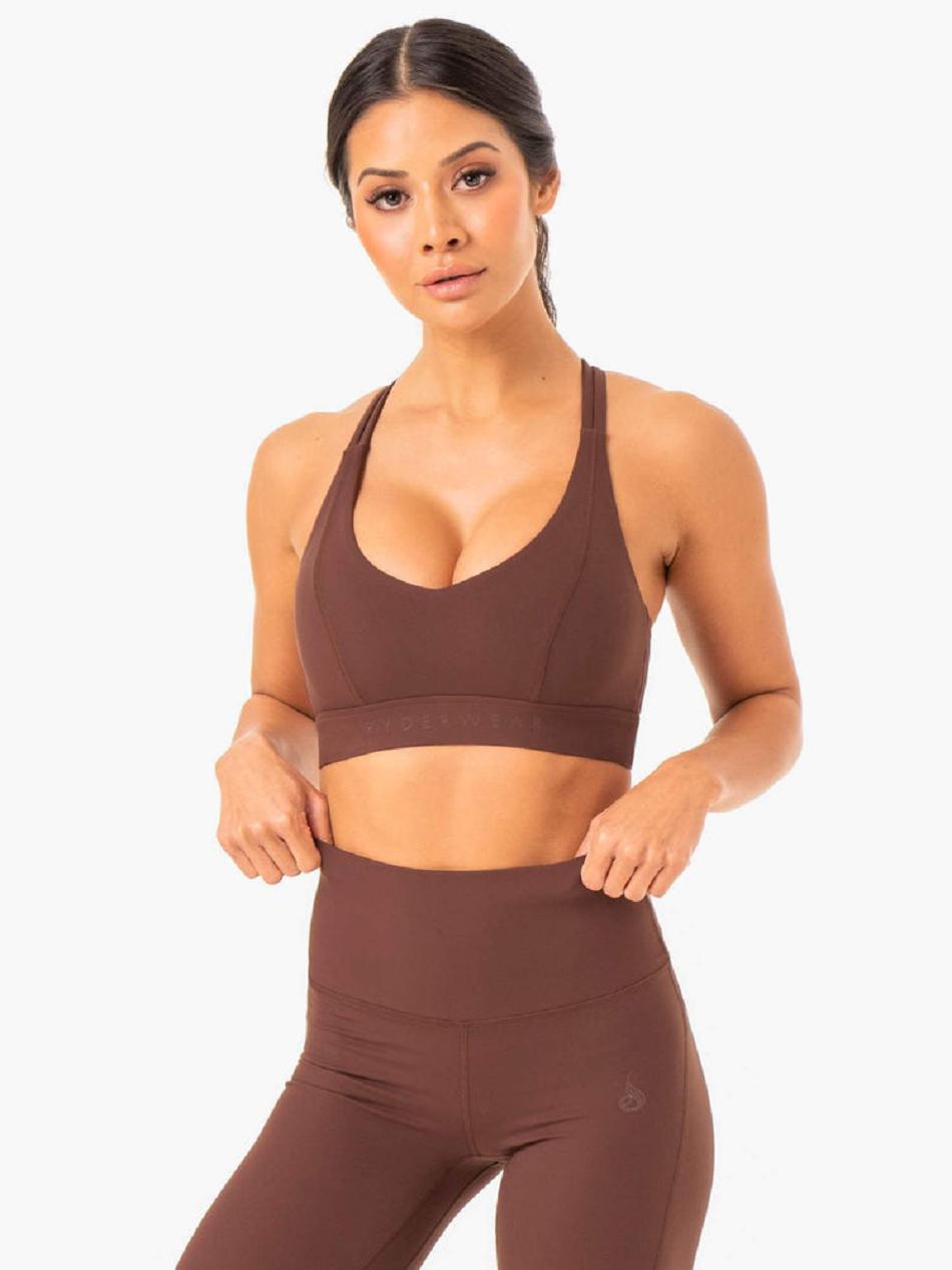 Chocolate Women\'s Ryderwear NKD Align Sports Bras | 130DF16460