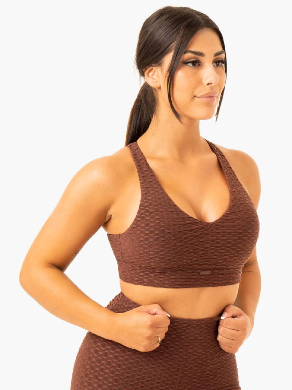 Chocolate Women's Ryderwear Optic V-Neck Sports Bras | 6D5070806