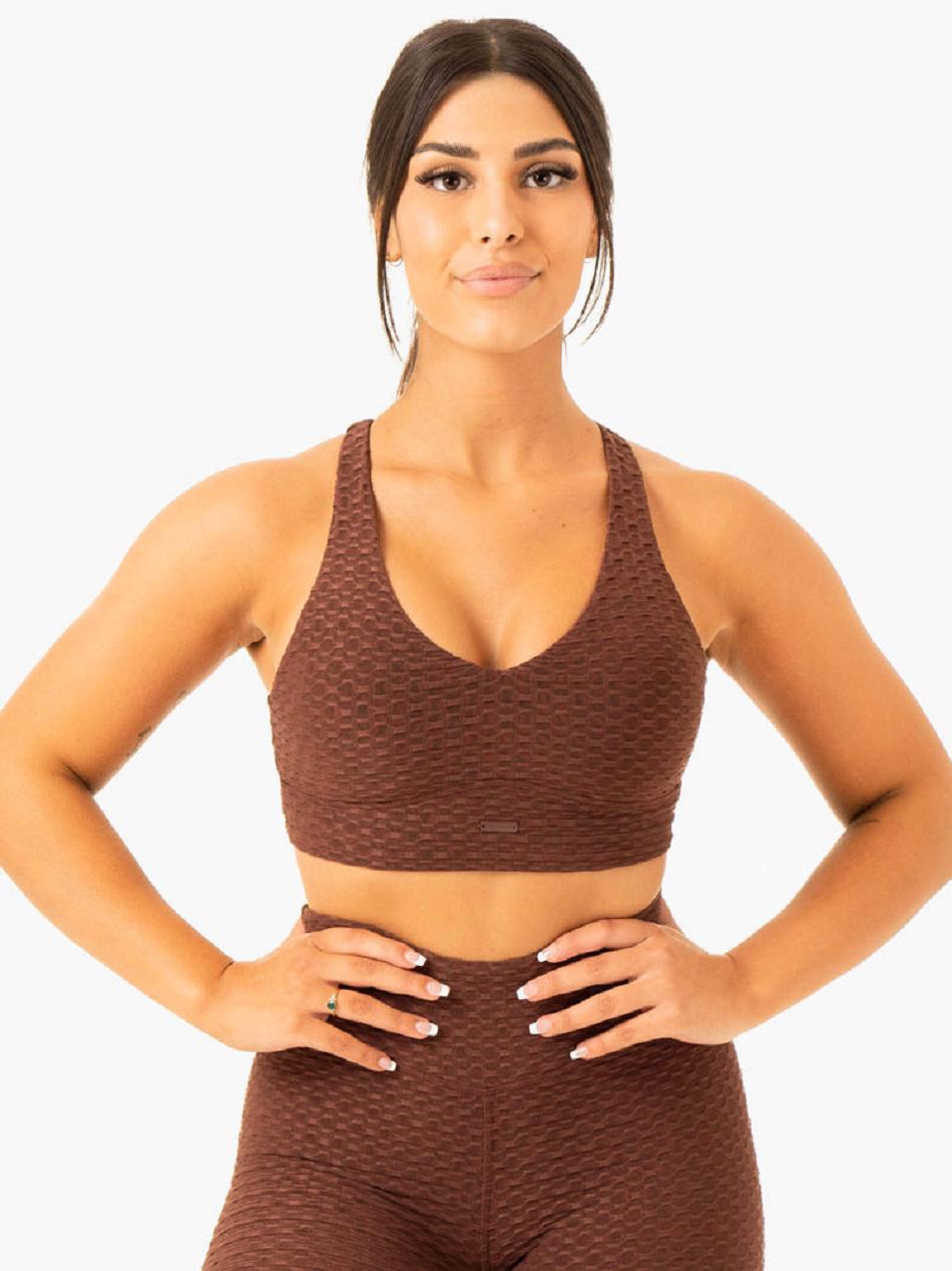 Chocolate Women\'s Ryderwear Optic V-Neck Sports Bras | 6D5070806