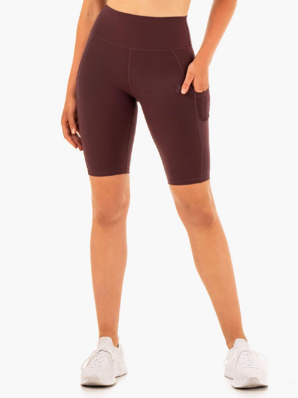 Chocolate Women's Ryderwear Reset High Waisted Pocket Bike Shorts | 113J71259