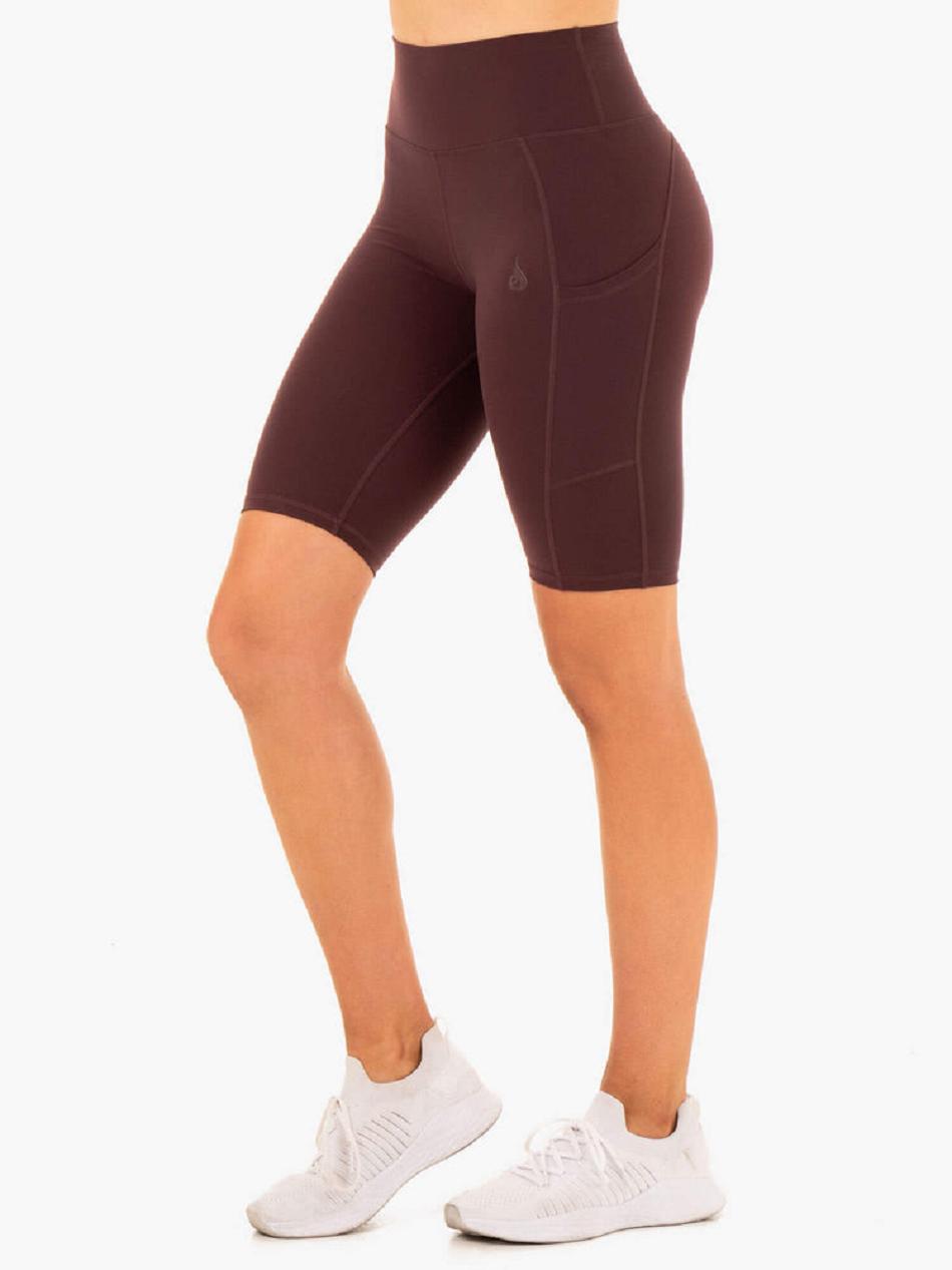 Chocolate Women's Ryderwear Reset High Waisted Pocket Bike Shorts | 113J71259