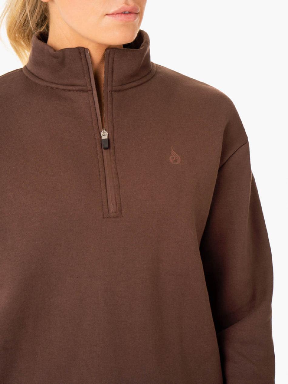 Chocolate Women's Ryderwear Restore Half Zip Sweaters | TNTY27015