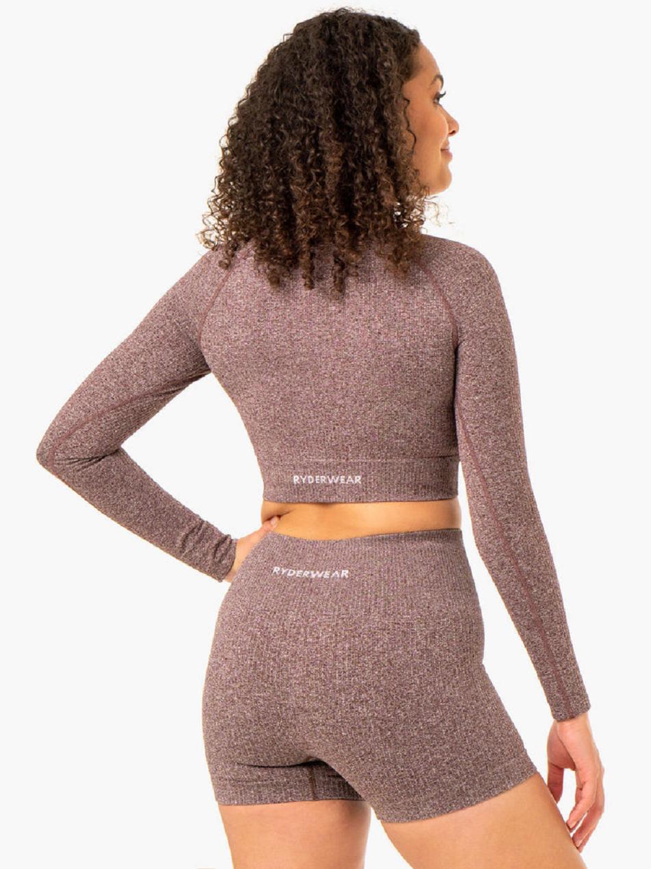 Chocolate Women's Ryderwear Rib Seamless Long Sleeve Top Top | 5G6052495