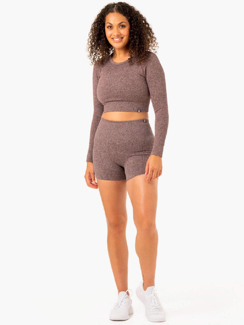 Chocolate Women's Ryderwear Rib Seamless Long Sleeve Top Top | 5G6052495