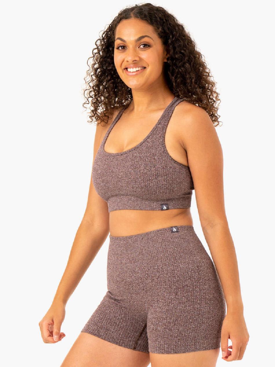 Chocolate Women's Ryderwear Rib Seamless Sports Bras | DF5320247