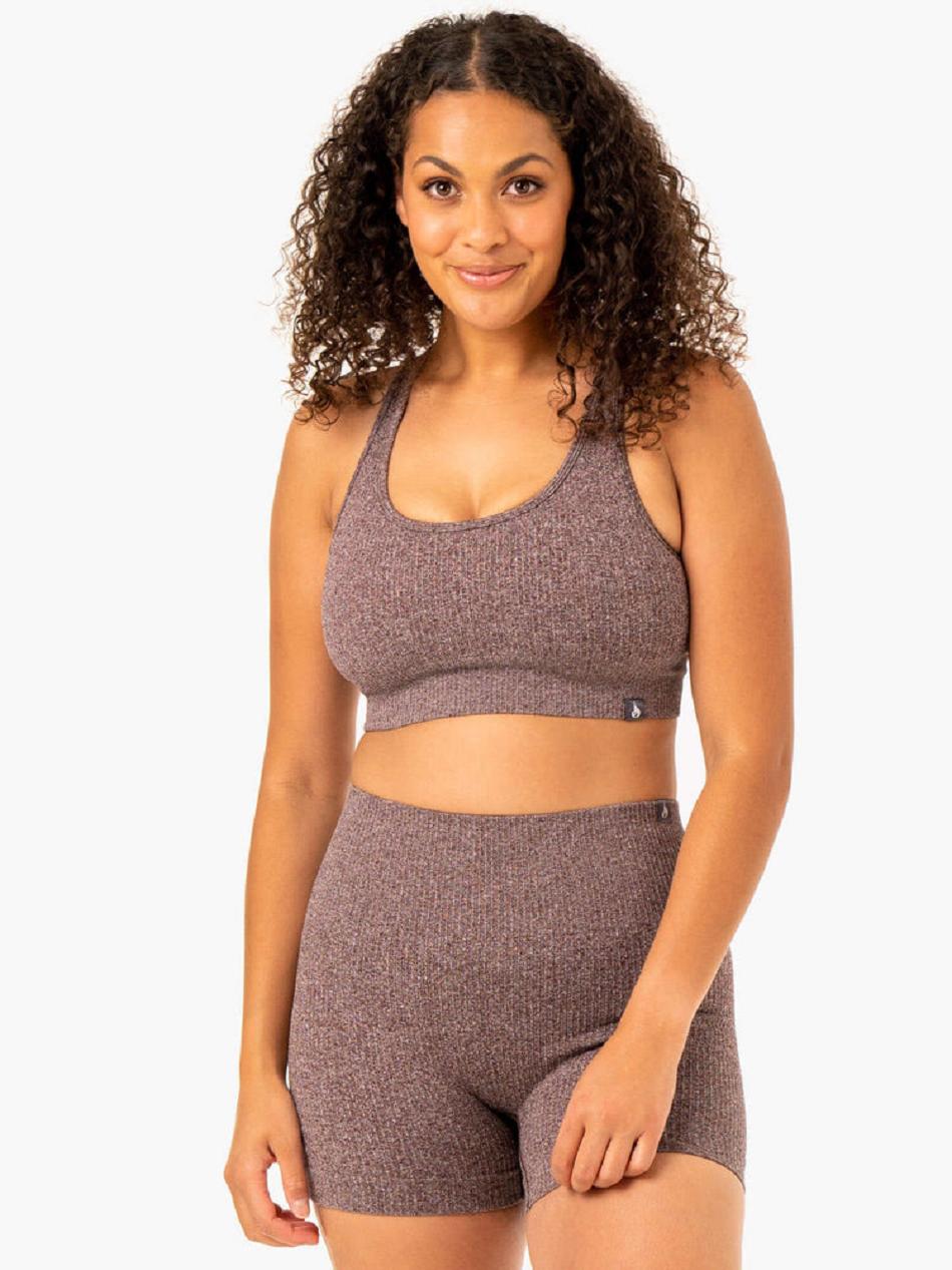 Chocolate Women's Ryderwear Rib Seamless Sports Bras | DF5320247