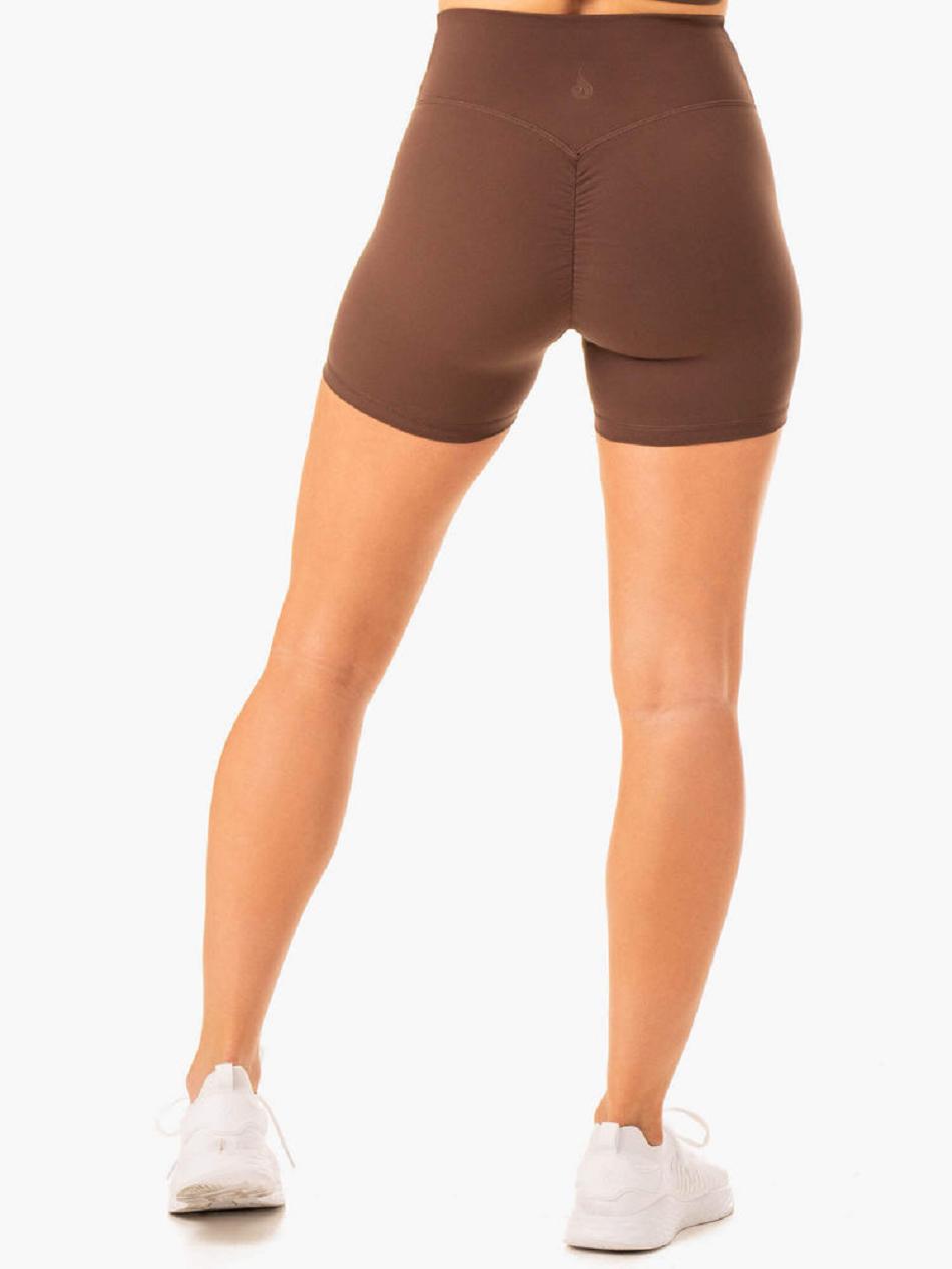 Chocolate Women's Ryderwear Serene Cross Over Scrunch Shorts | 55GA86900