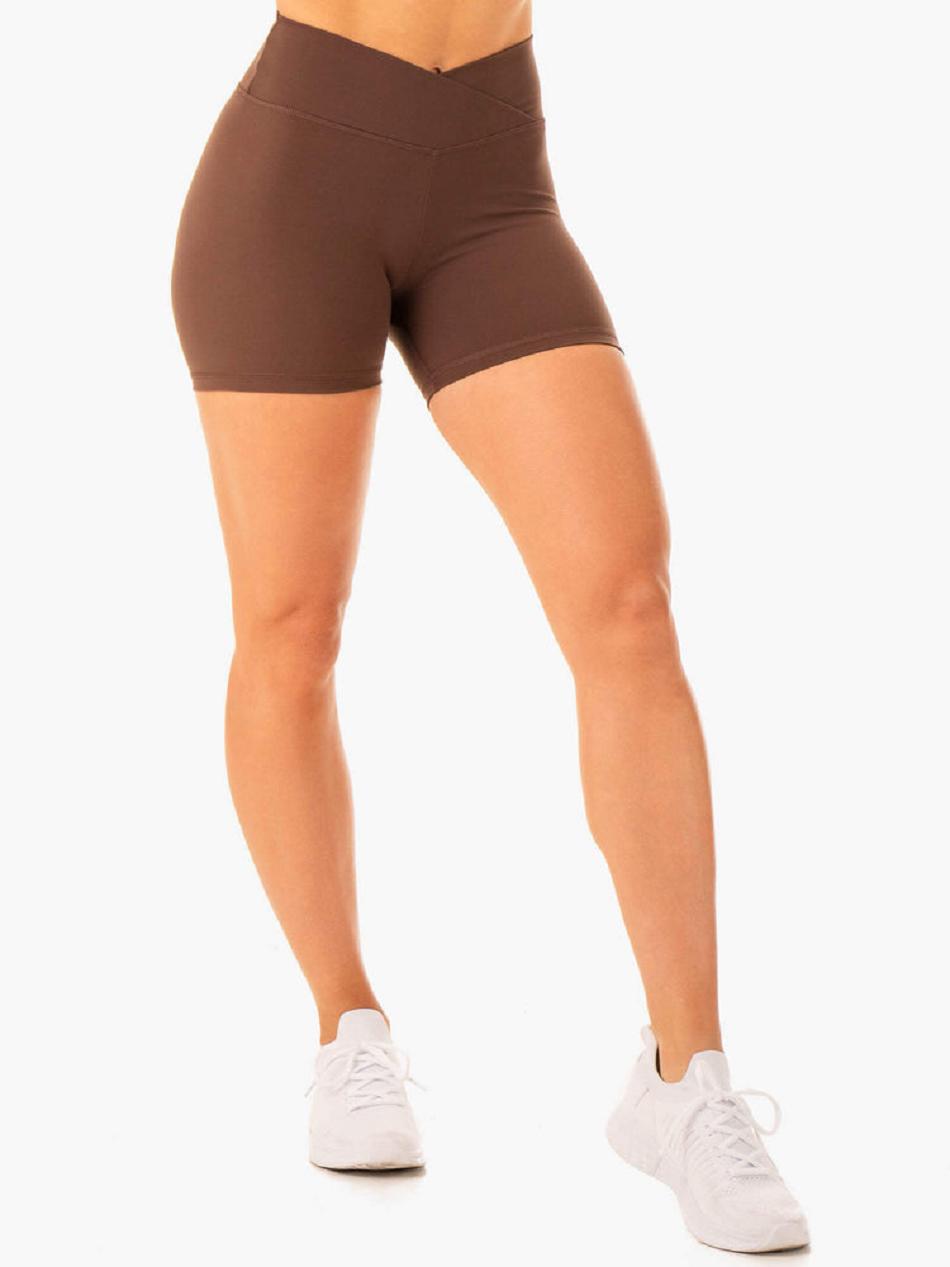 Chocolate Women's Ryderwear Serene Cross Over Scrunch Shorts | 55GA86900