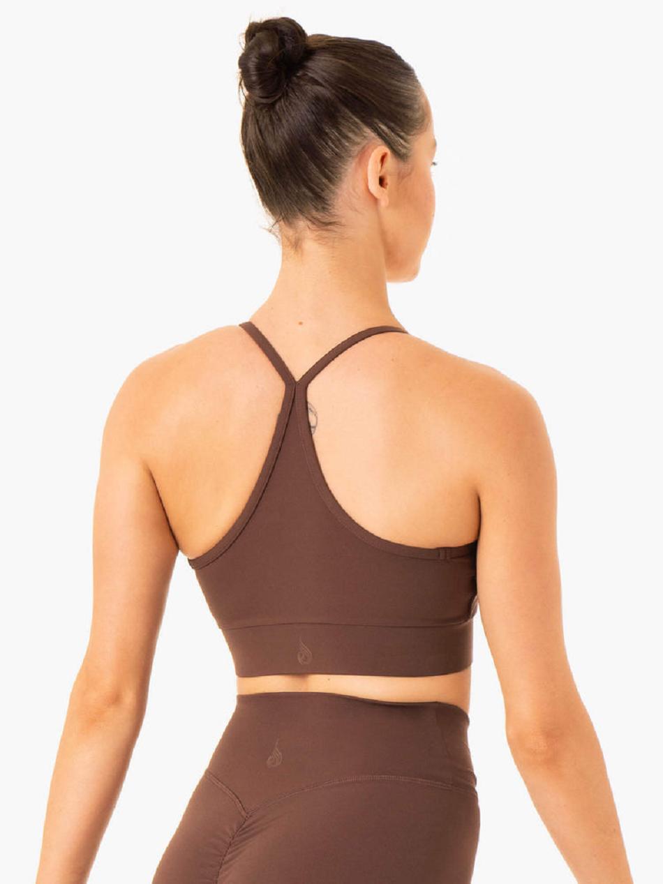 Chocolate Women's Ryderwear Serene Cross Over Sports Bras | 55SB73904