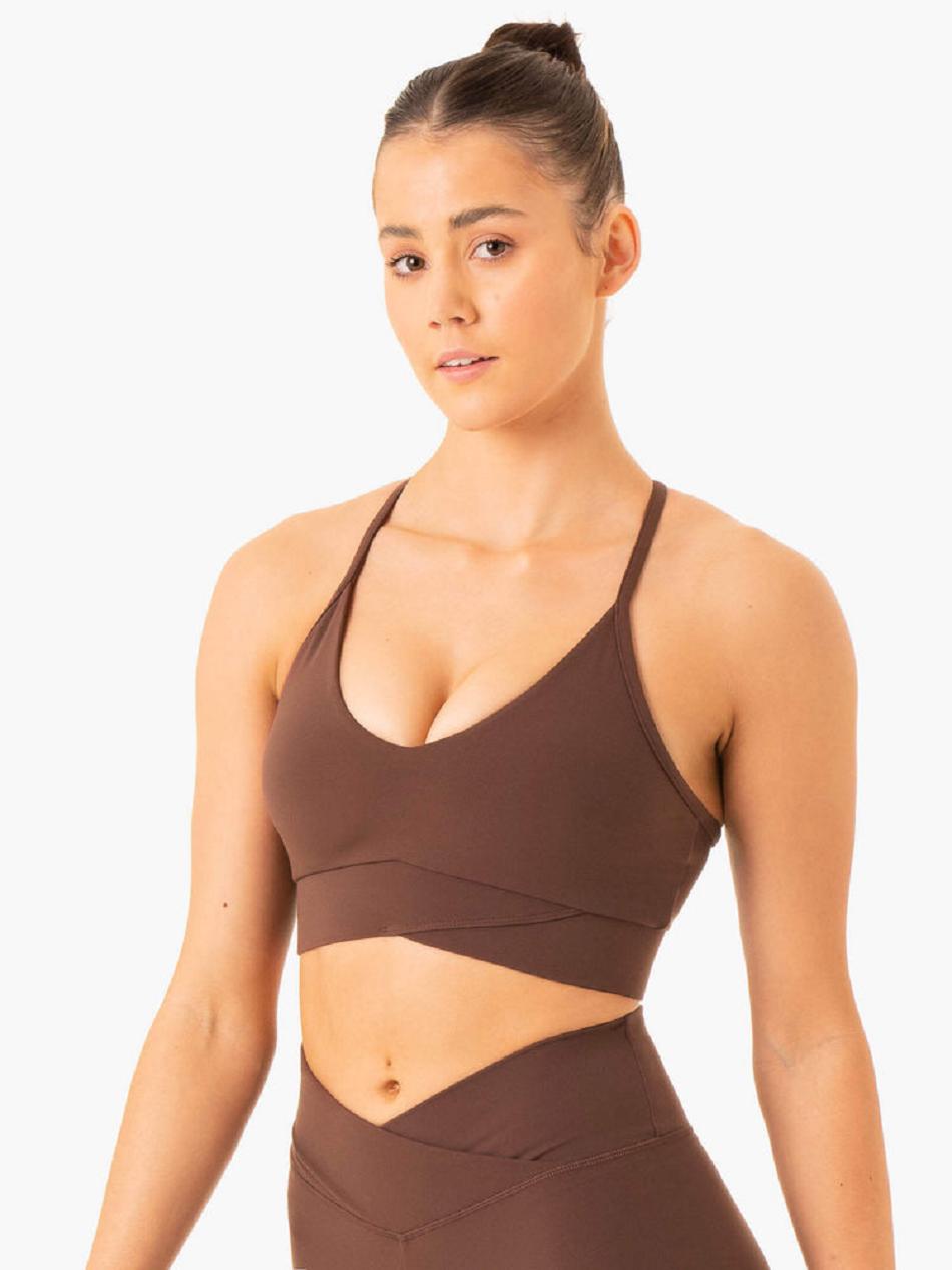 Chocolate Women's Ryderwear Serene Cross Over Sports Bras | 55SB73904