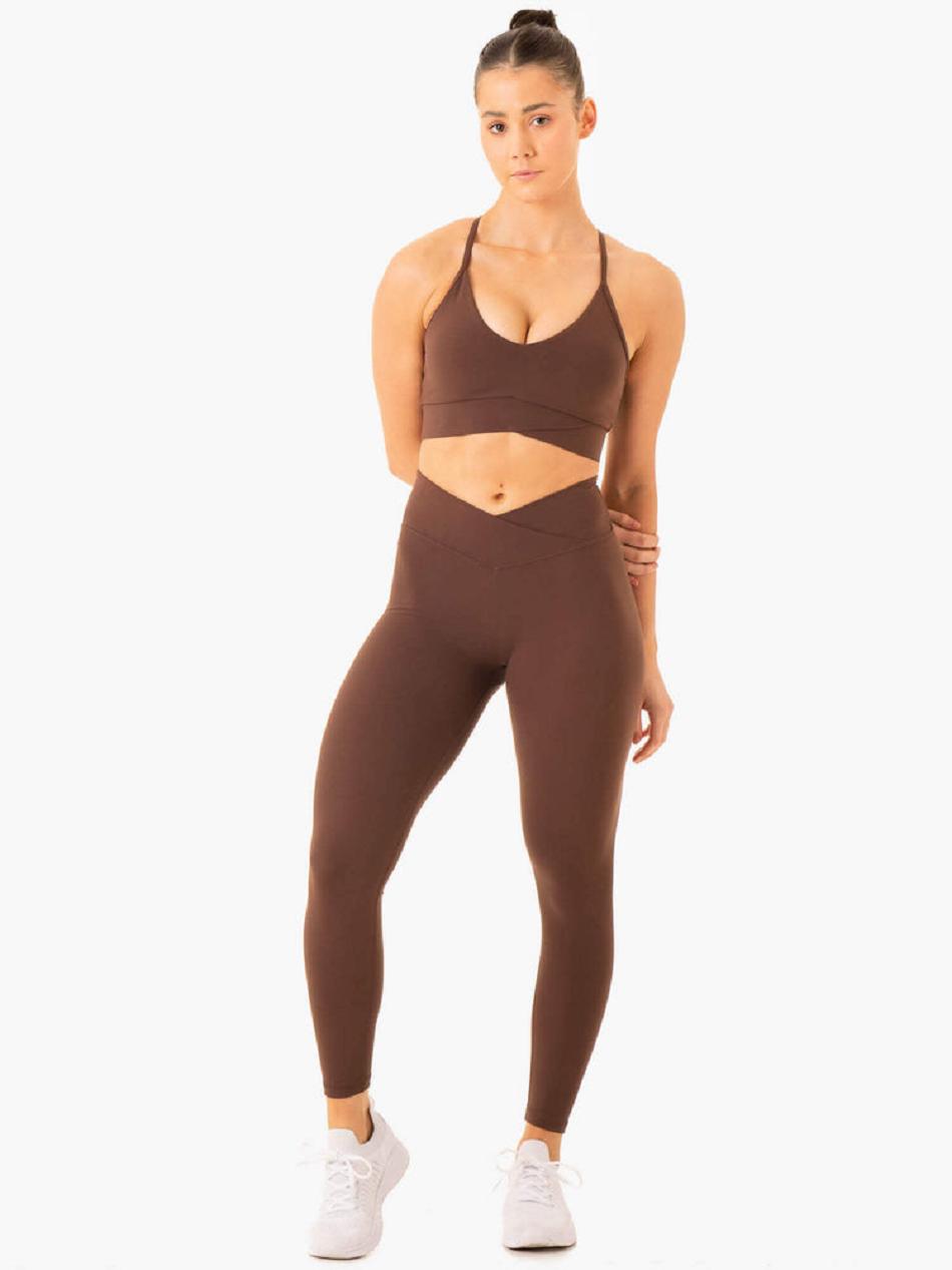 Chocolate Women's Ryderwear Serene Cross Over Sports Bras | 55SB73904