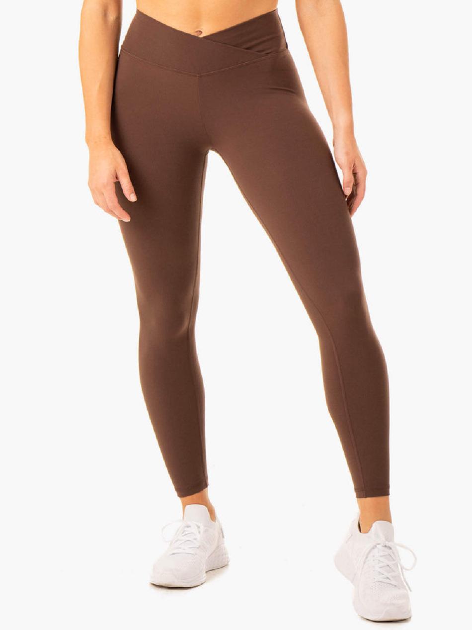 Chocolate Women's Ryderwear Serene Cross Over Scrunch Leggings | ES4153703