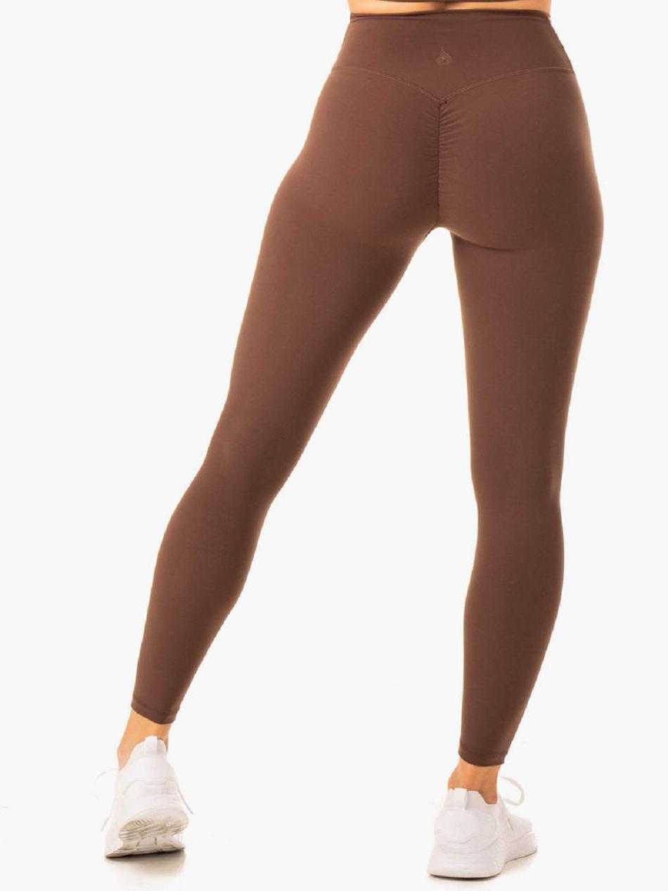 Chocolate Women's Ryderwear Serene Cross Over Scrunch Leggings | ES4153703